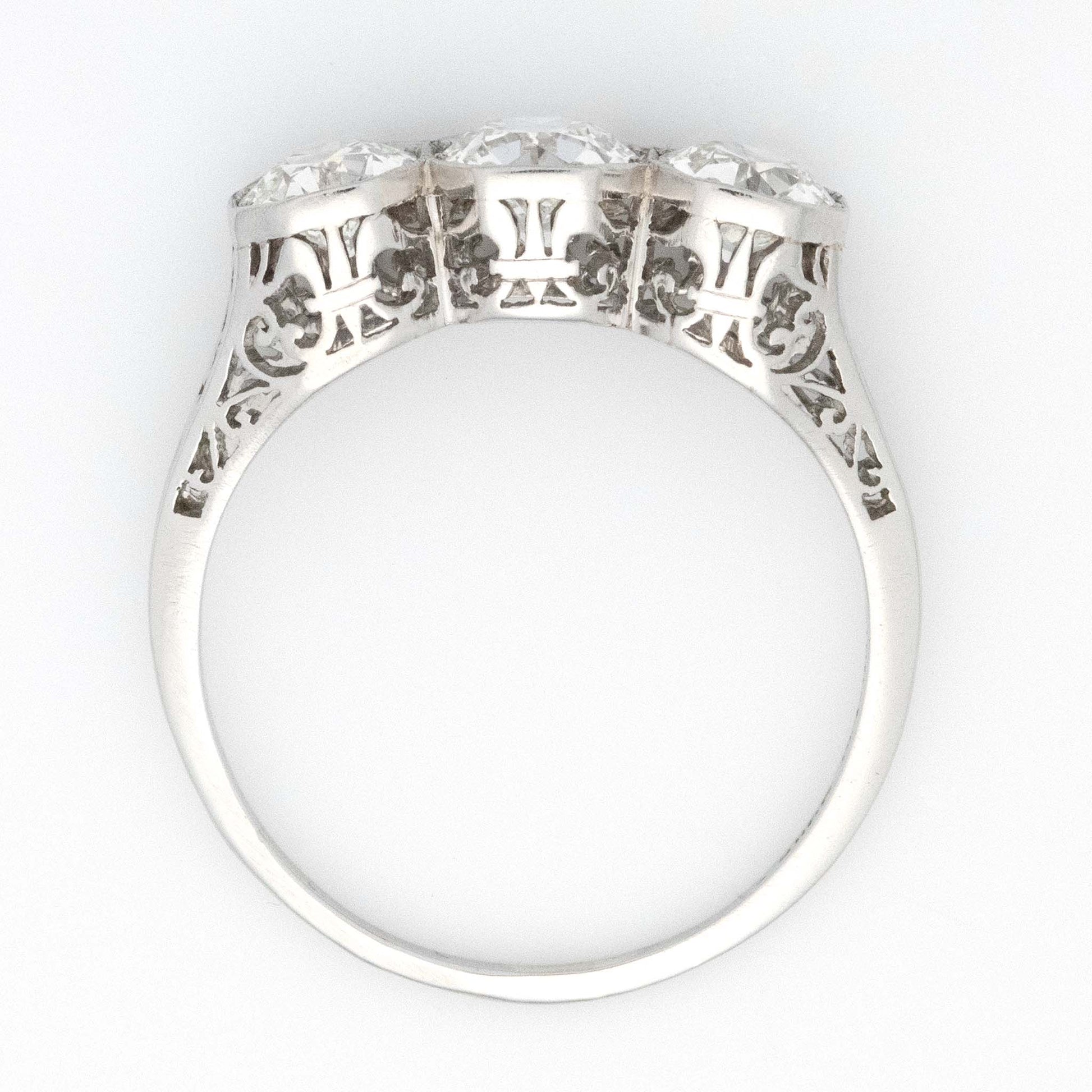 Art Deco Platinum 2 Carat Diamond Three Stone Ring - Friar House Antique Jewellery