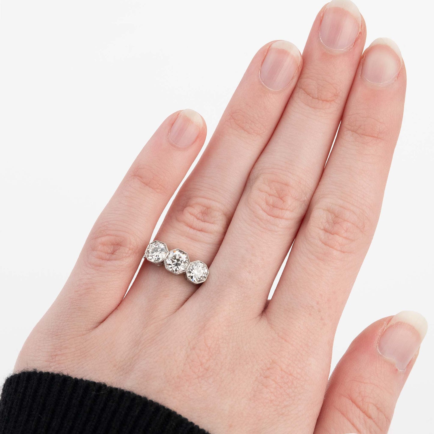 Art Deco Platinum 2 Carat Diamond Three Stone Ring - Friar House Antique Jewellery