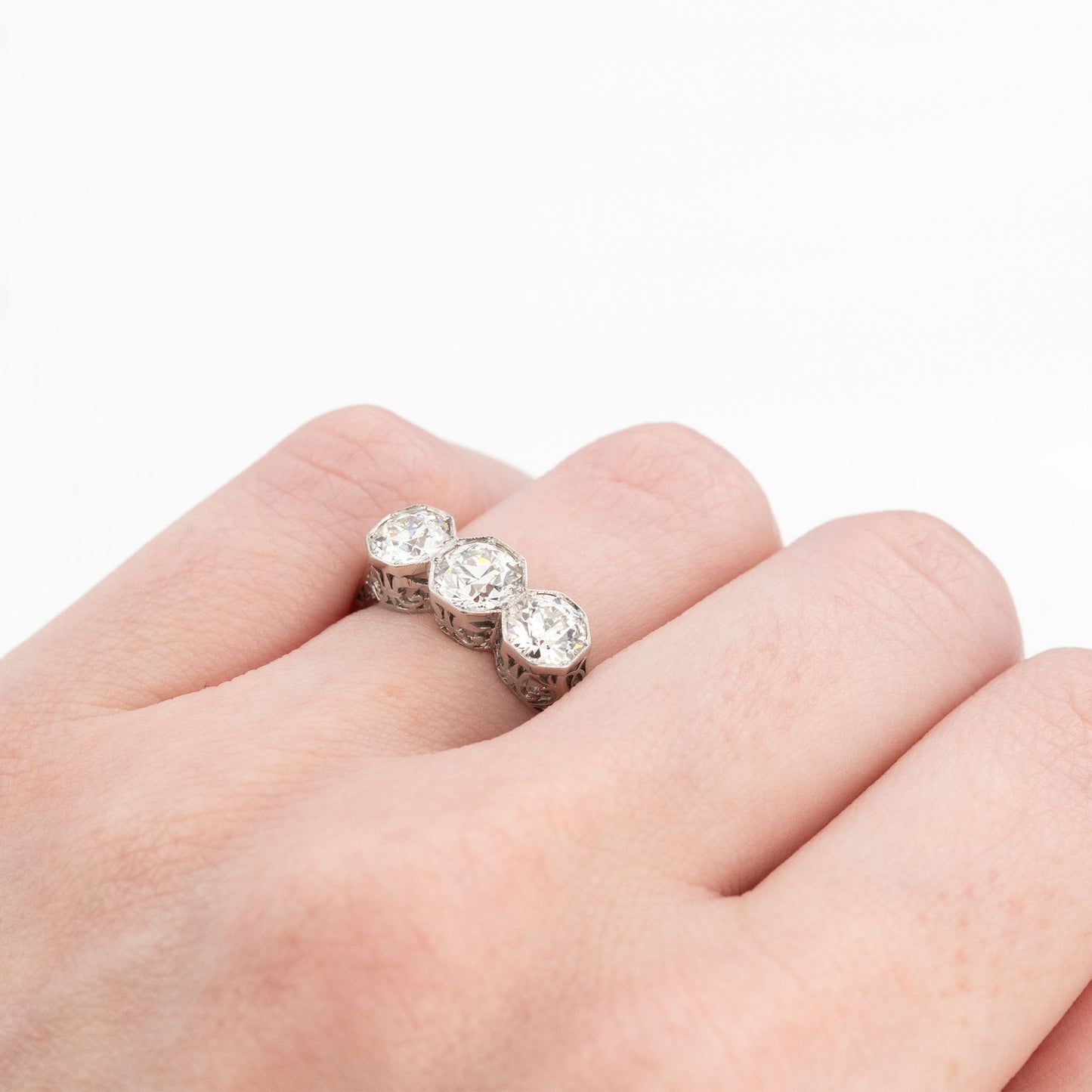 Art Deco Platinum 2 Carat Diamond Three Stone Ring - Friar House Antique Jewellery