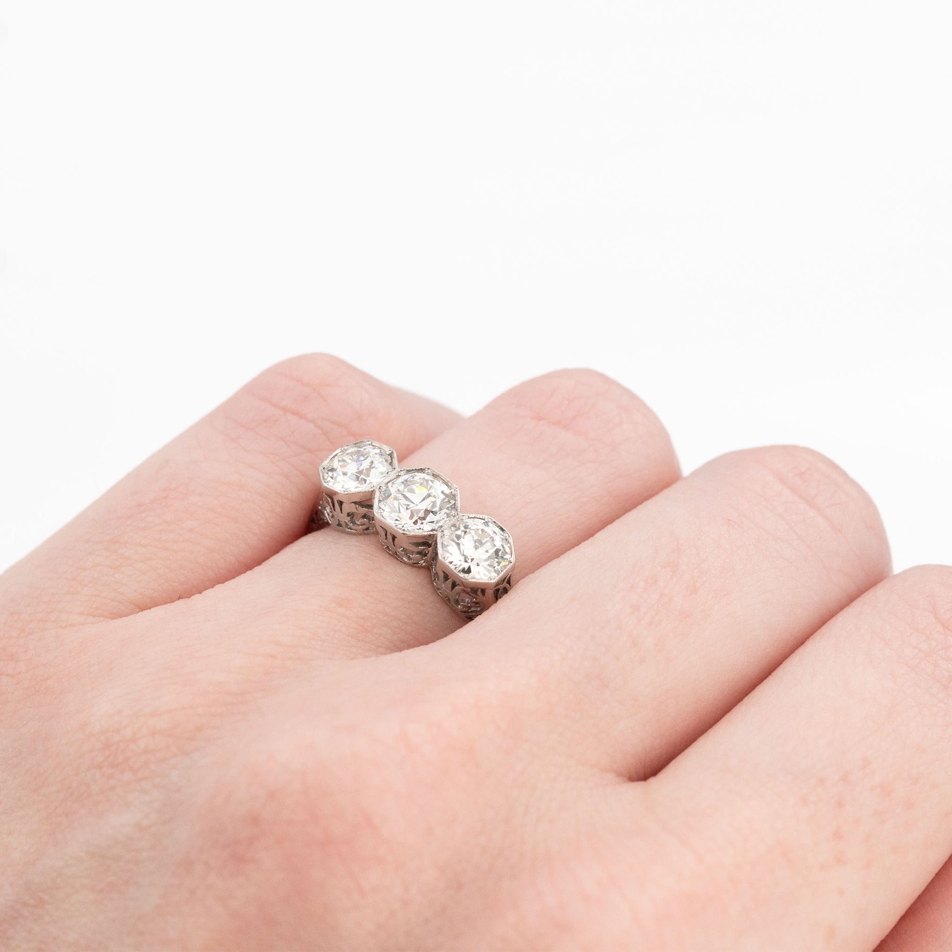 Art Deco Platinum 2 Carat Diamond Three Stone Ring - Friar House Antique Jewellery