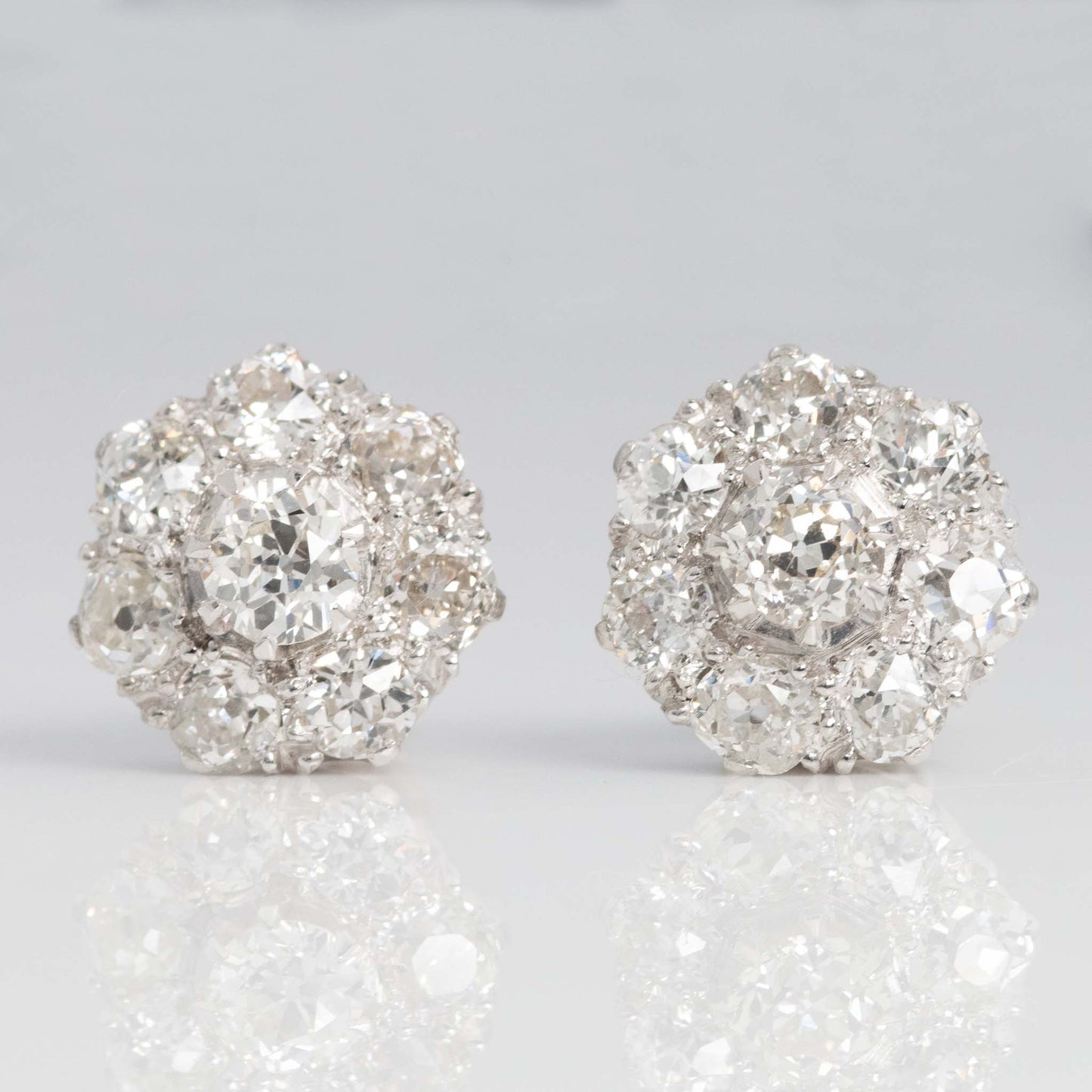 Art Deco Platinum 3.6 carat Diamond Cluster Earrings - Friar House