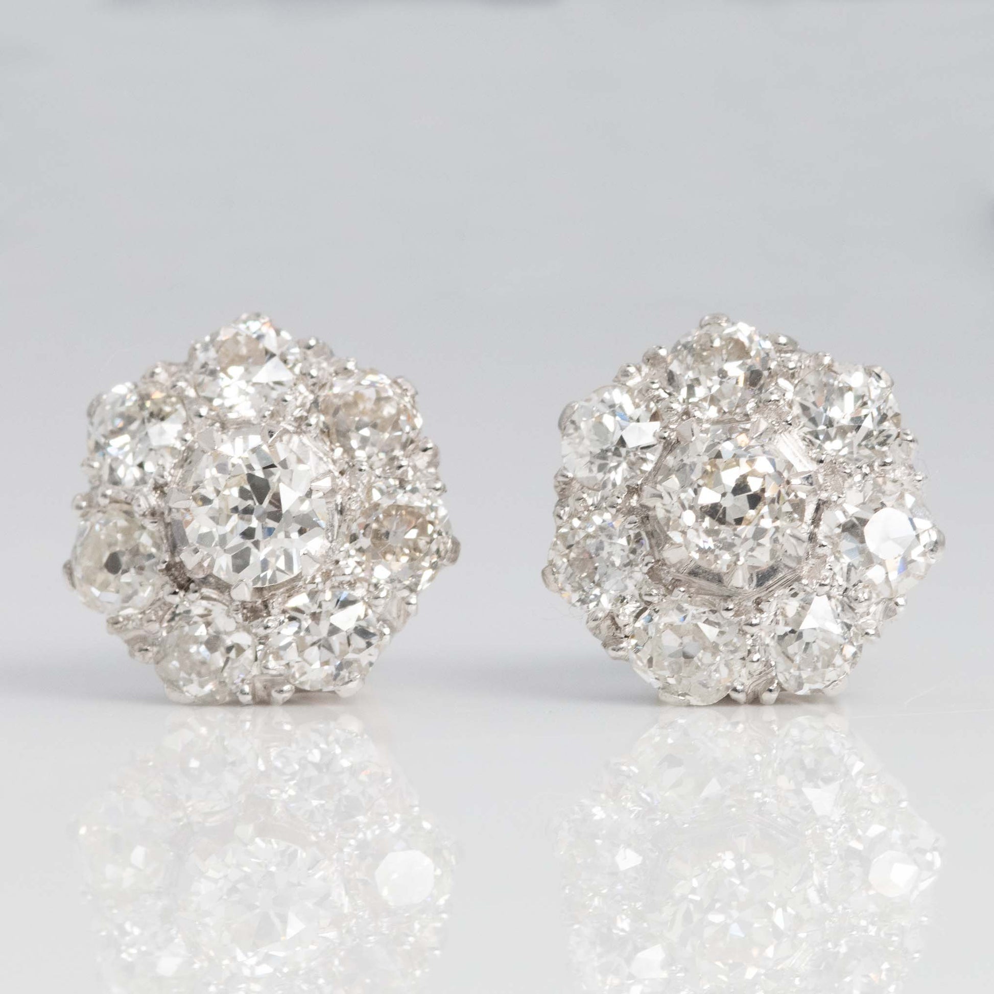 Art Deco Platinum 3.6 carat Diamond Cluster Earrings - Friar House