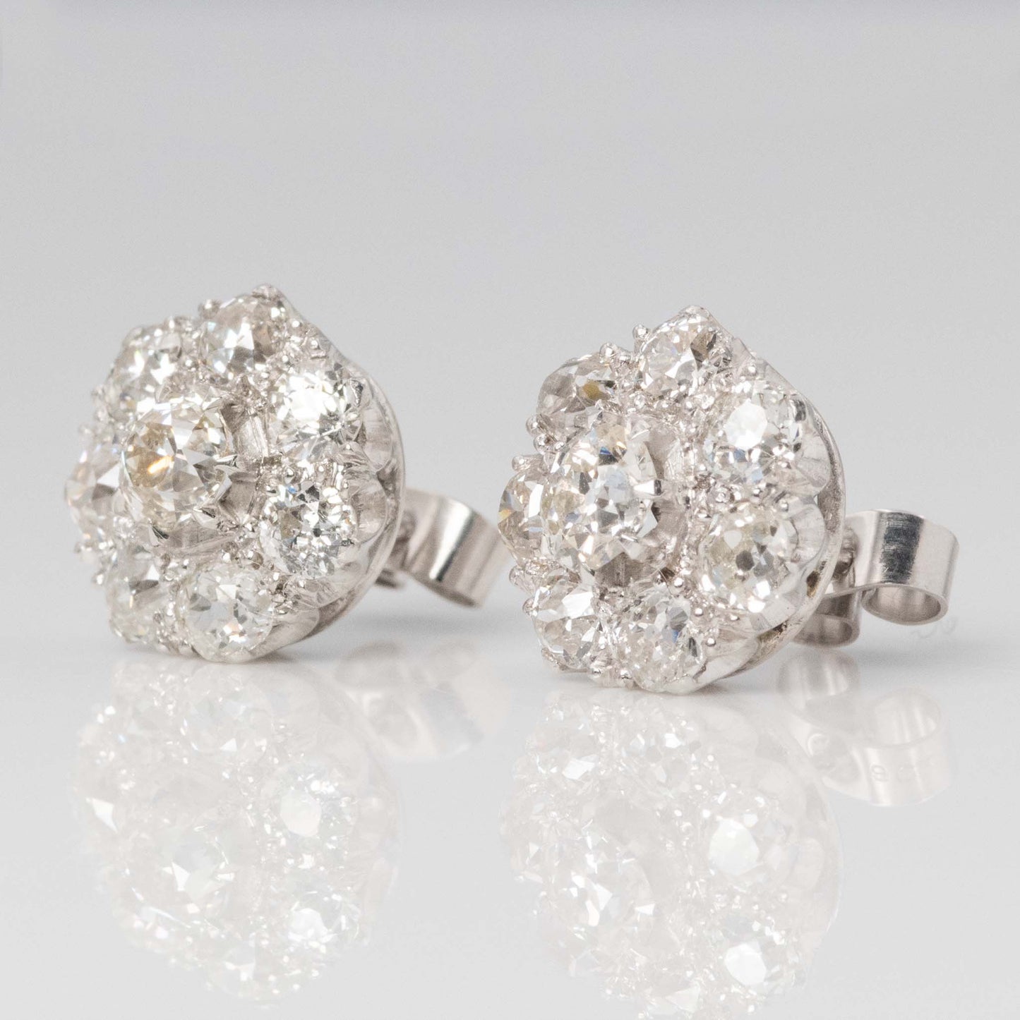 Art Deco Platinum 3.6 carat Diamond Cluster Earrings - Friar House
