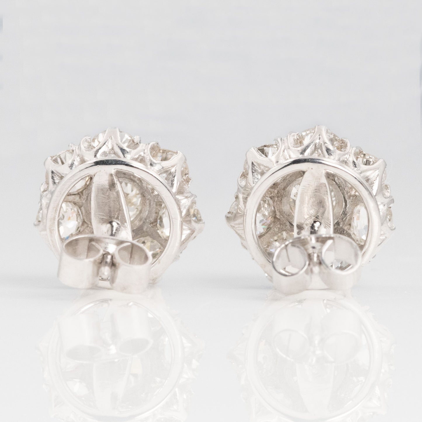 Art Deco Platinum 3.6 carat Diamond Cluster Earrings - Friar House