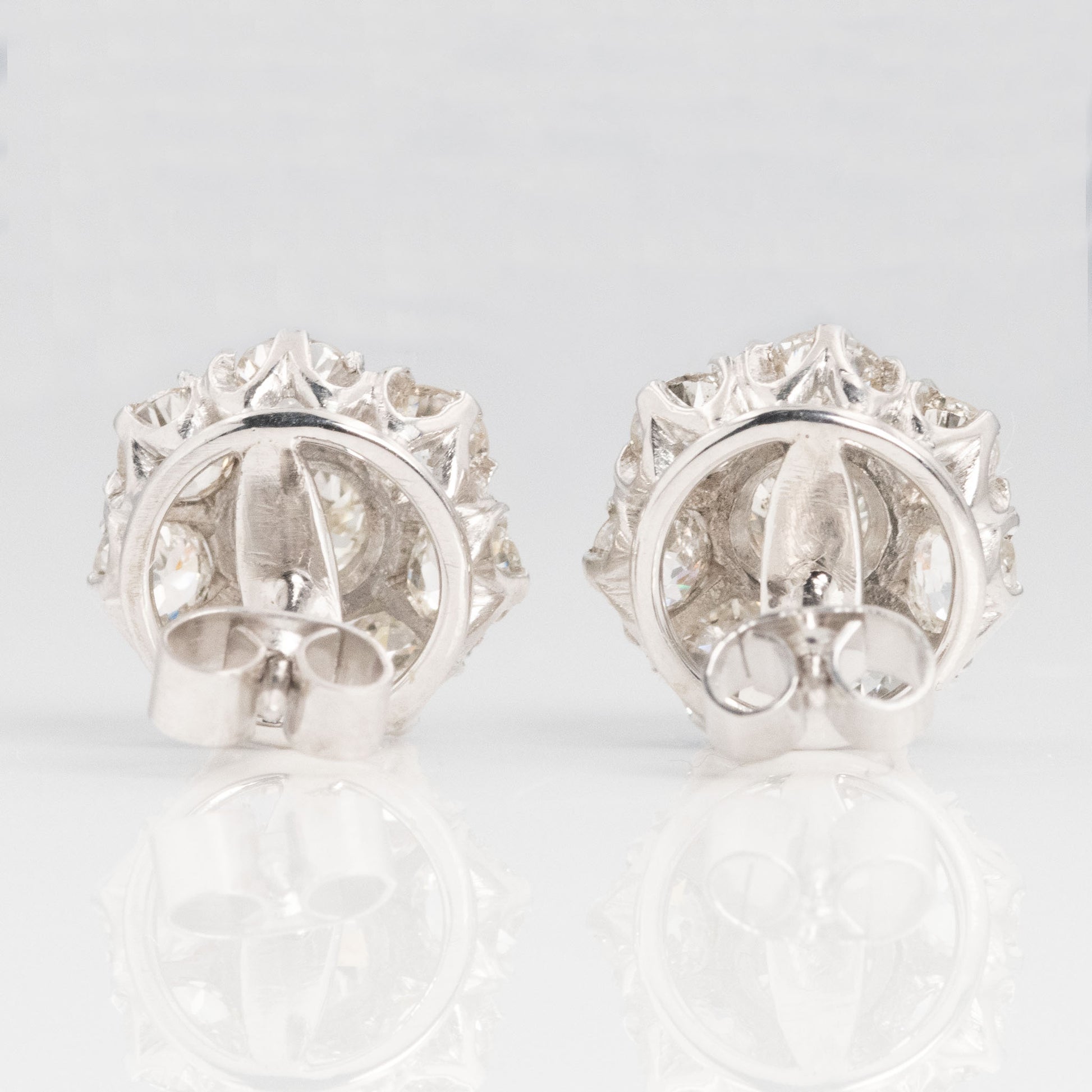 Art Deco Platinum 3.6 carat Diamond Cluster Earrings - Friar House