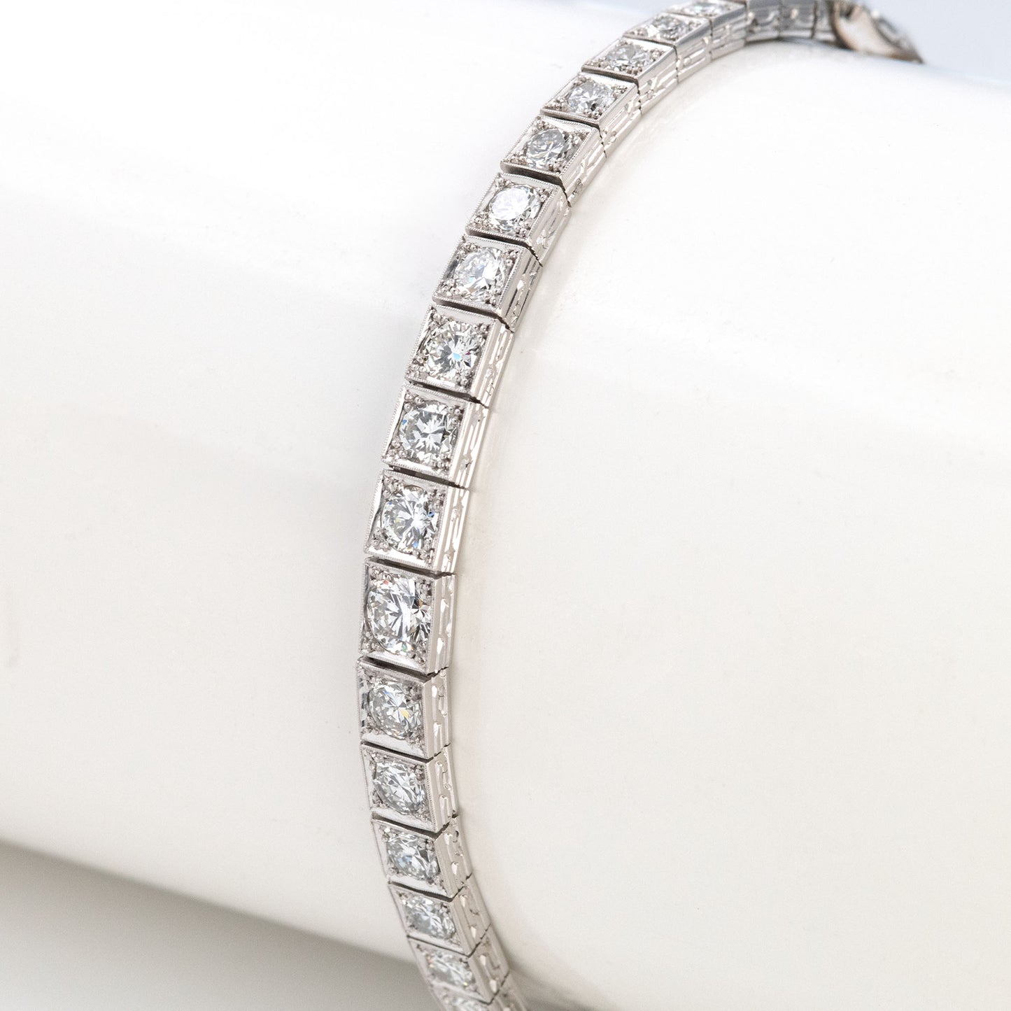 Art Deco Platinum 6.50 Carat Diamond Graduated Line Bracelet - Friar House