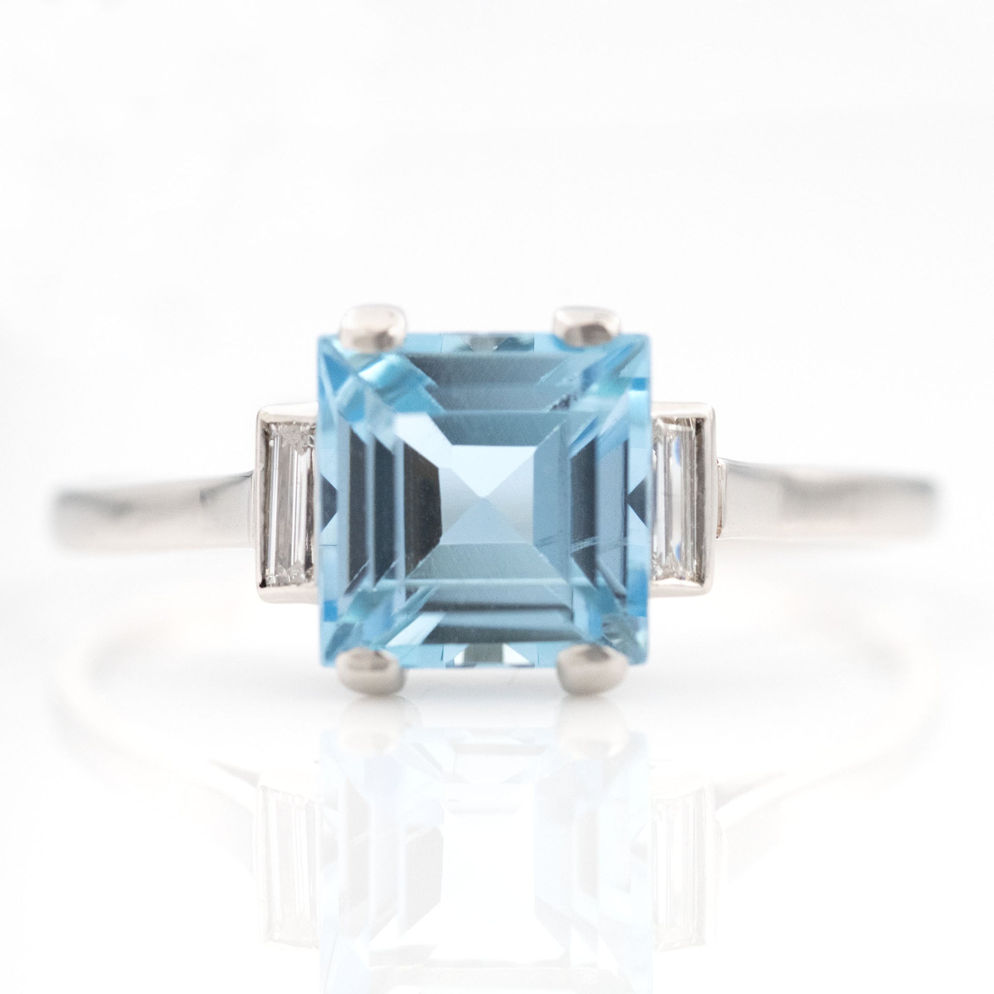Art Deco Platinum Aquamarine Solitaire Ring - Friar House Antique Jewellery