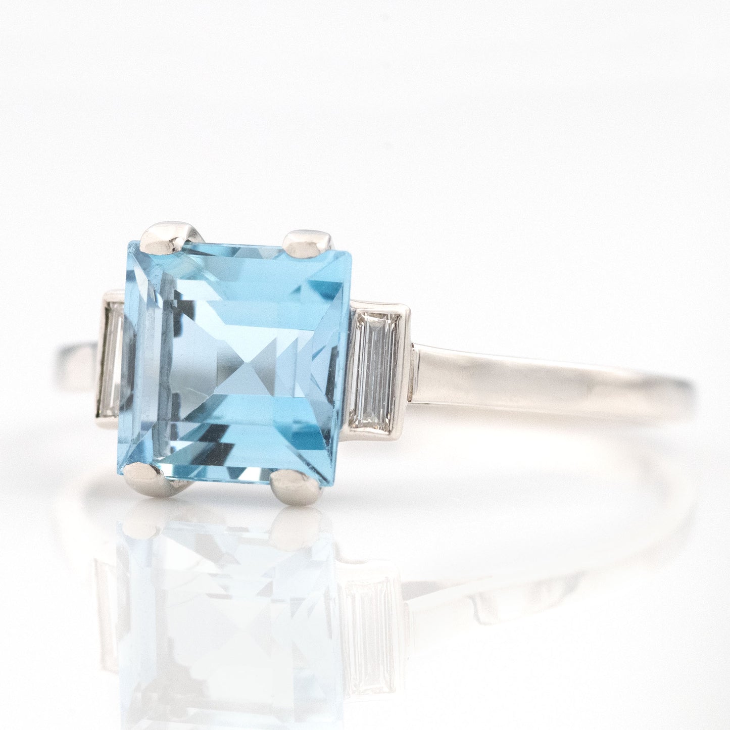 Art Deco Platinum Aquamarine Solitaire Ring - Friar House Antique Jewellery