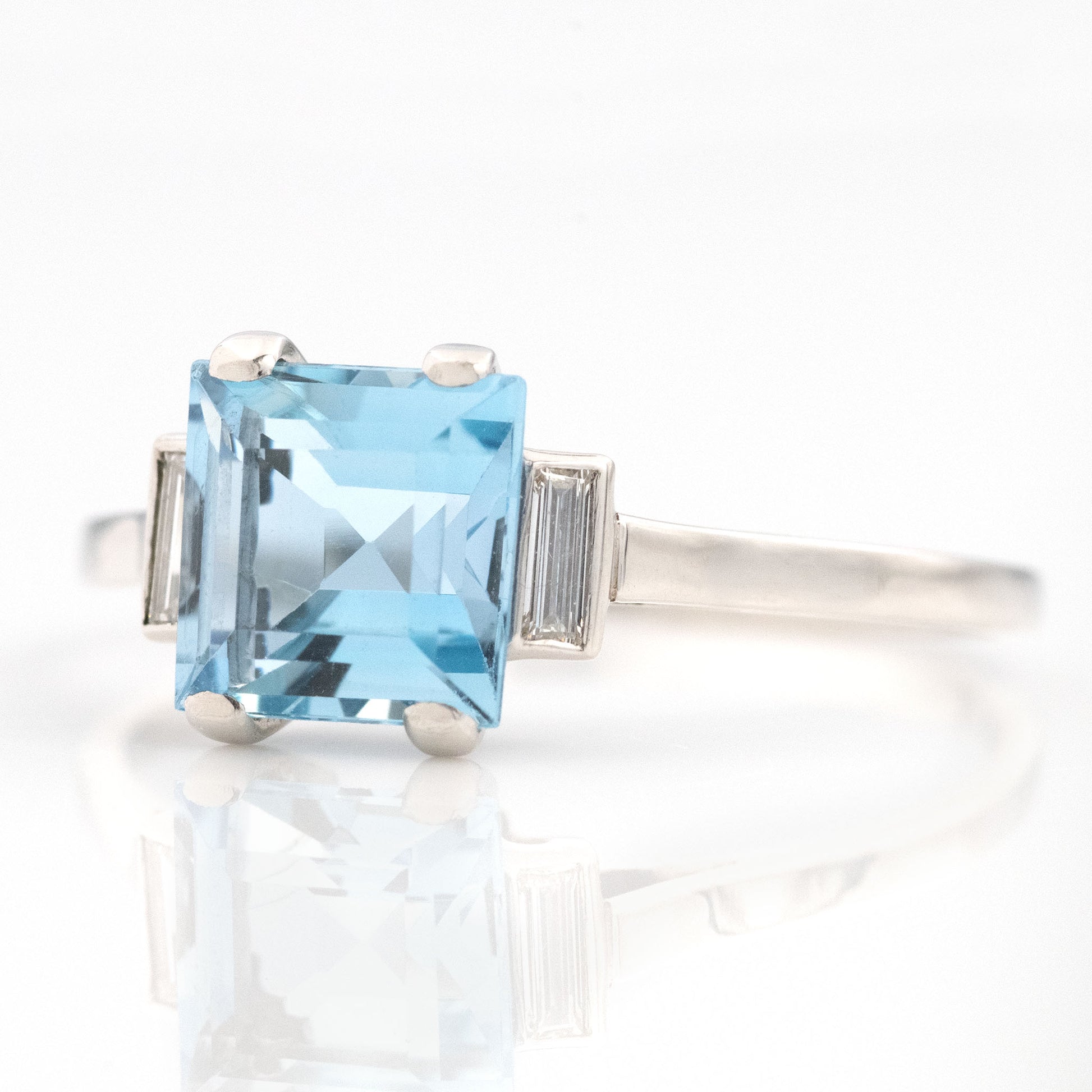 Art Deco Platinum Aquamarine Solitaire Ring - Friar House Antique Jewellery
