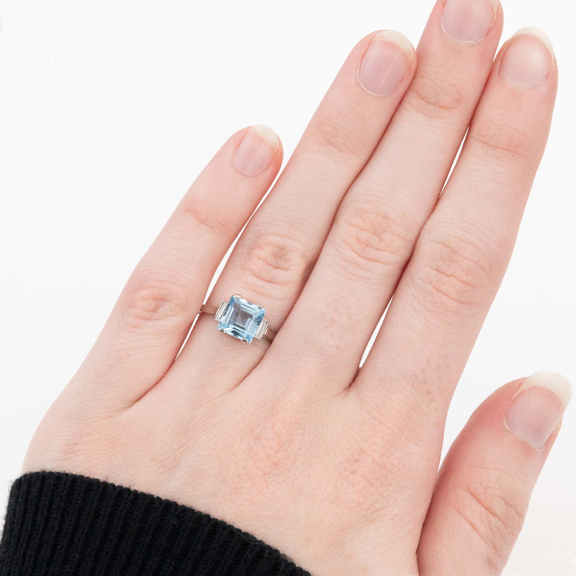 Art Deco Platinum Aquamarine Solitaire Ring - Friar House Antique Jewellery
