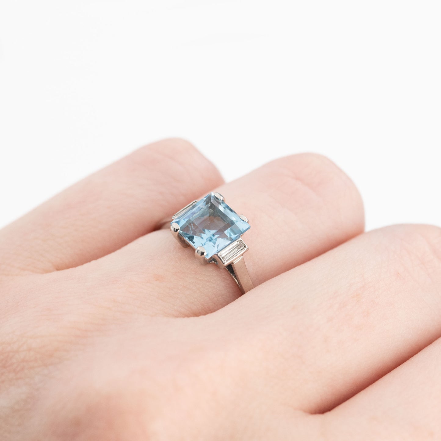 Art Deco Platinum Aquamarine Solitaire Ring - Friar House Antique Jewellery