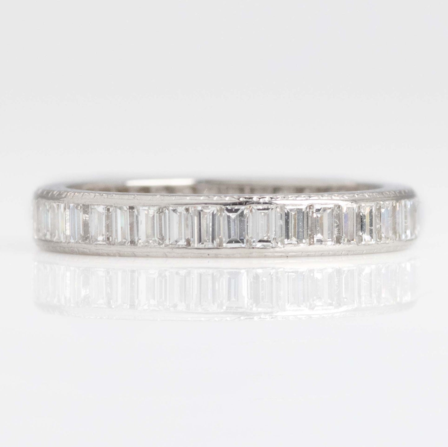 Art Deco Platinum Baguette Cut Diamond Eternity Ring Size N - Friar House