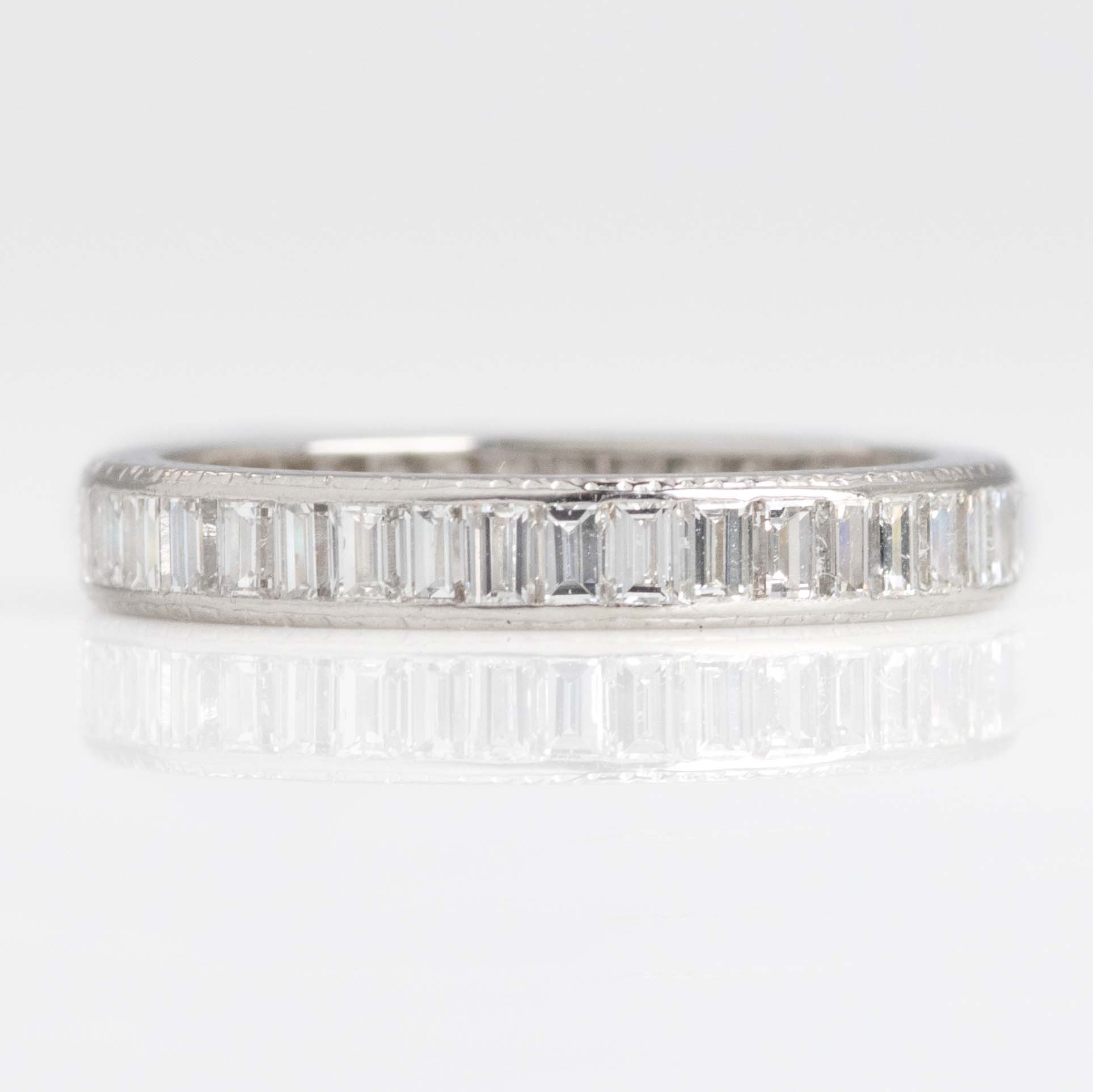 Art Deco Platinum Baguette Cut Diamond Eternity Ring Size N - Friar House