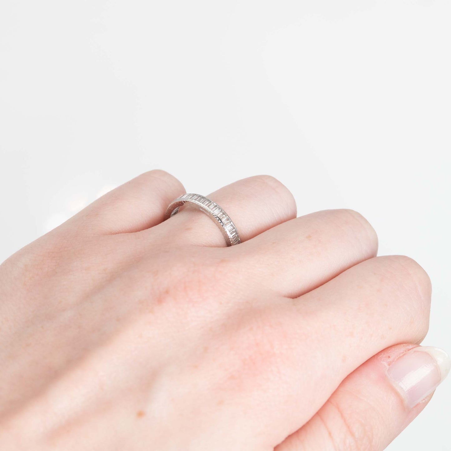 Art Deco Platinum Baguette Cut Diamond Eternity Ring Size N - Friar House