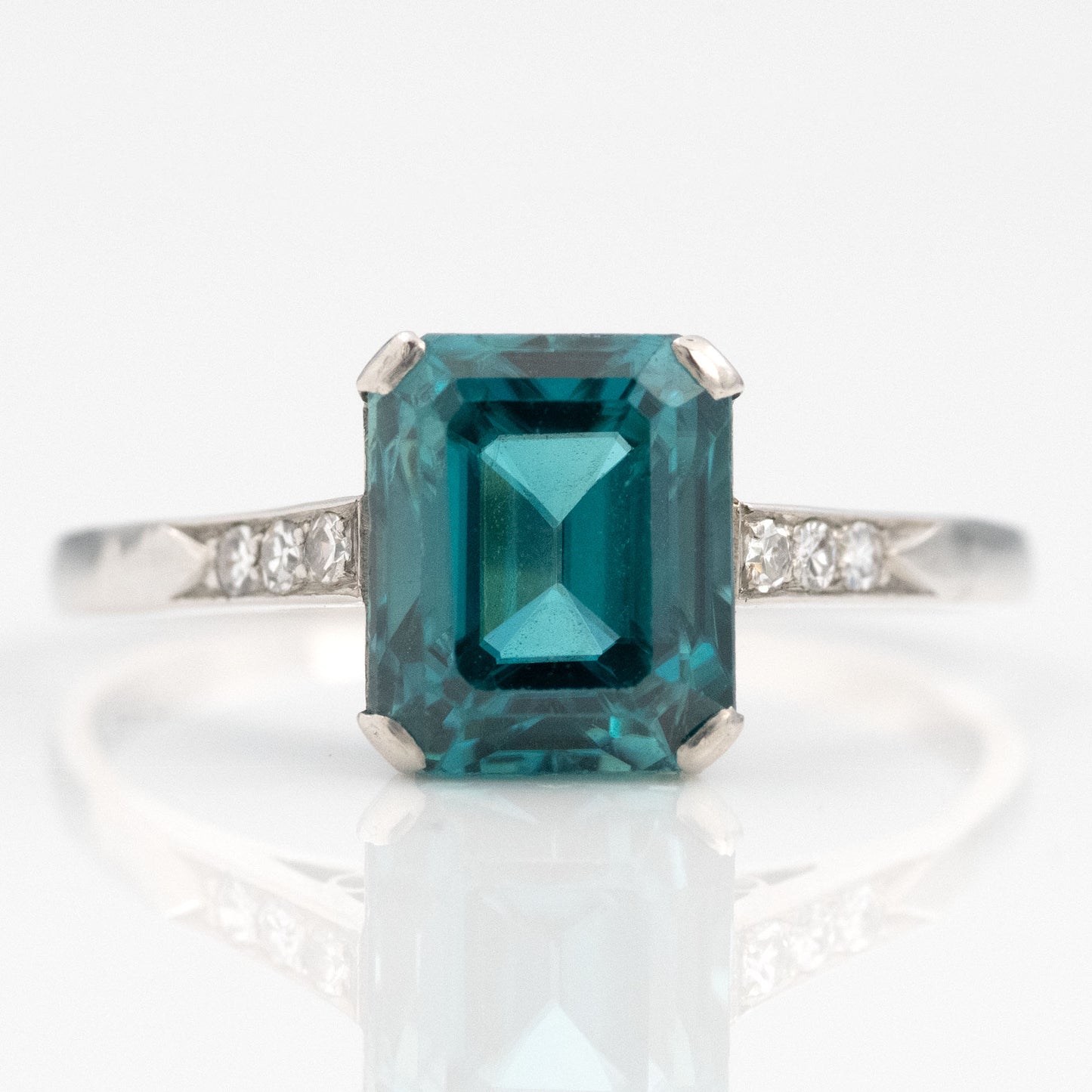Art Deco Platinum Blue Zircon Solitaire Ring - Friar House