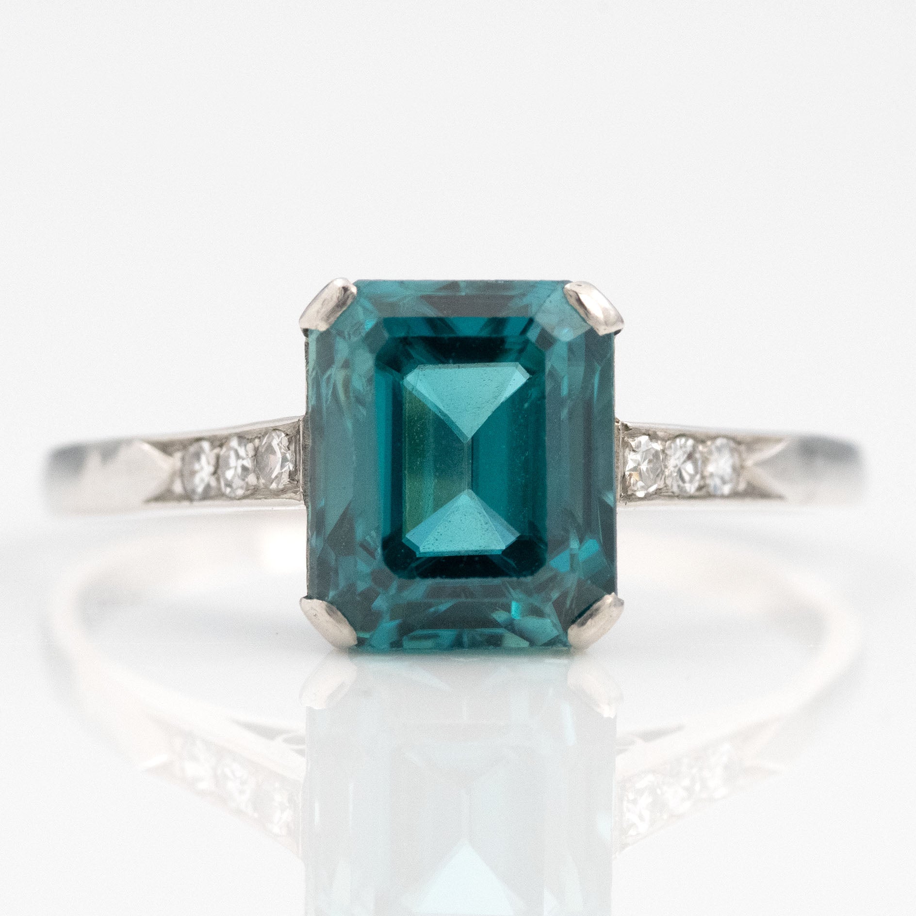 Art Deco Platinum Blue Zircon Solitaire Ring - Friar House