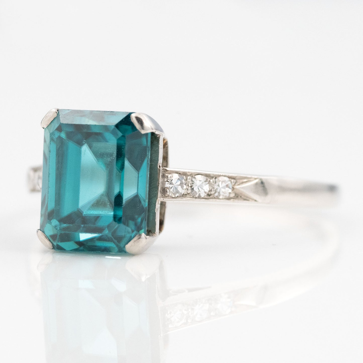 Art Deco Platinum Blue Zircon Solitaire Ring - Friar House