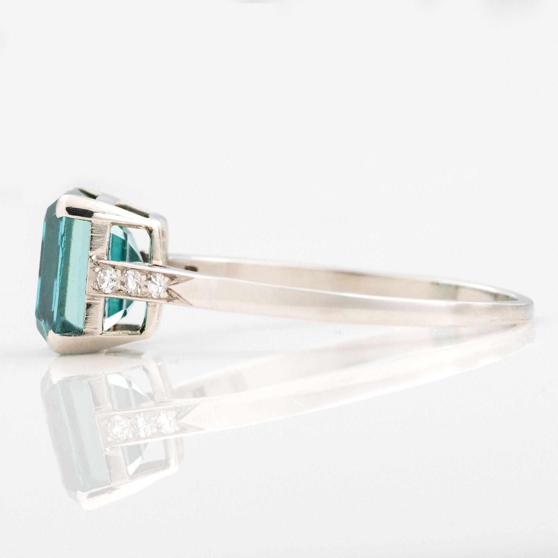 Art Deco Platinum Blue Zircon Solitaire Ring - Friar House