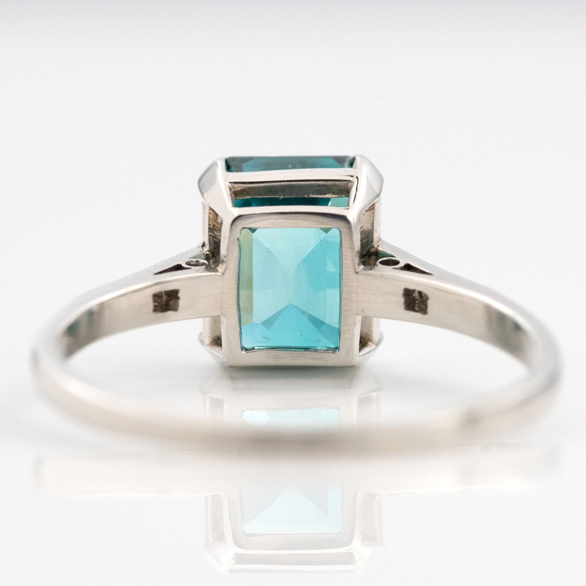 Art Deco Platinum Blue Zircon Solitaire Ring - Friar House