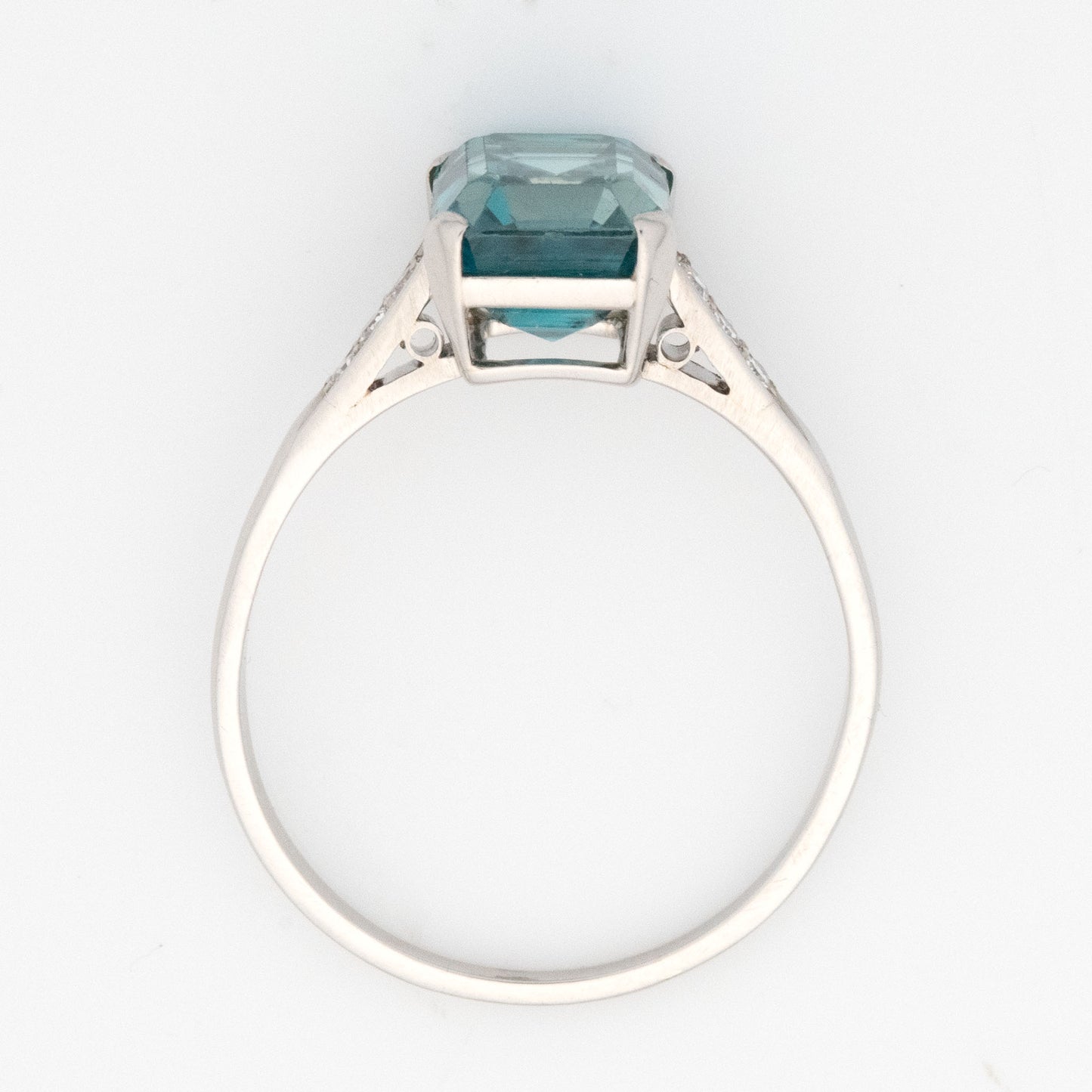 Art Deco Platinum Blue Zircon Solitaire Ring - Friar House