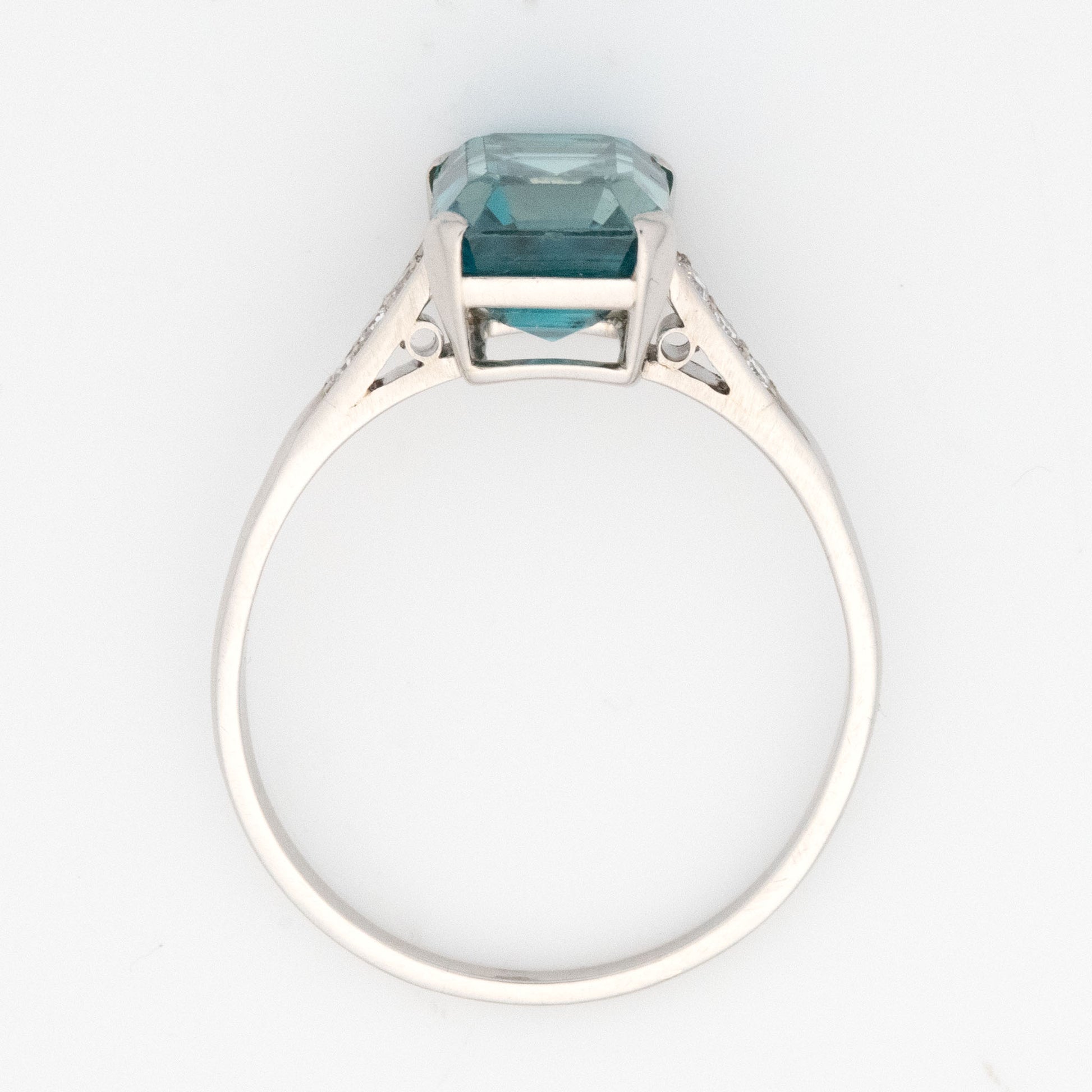 Art Deco Platinum Blue Zircon Solitaire Ring - Friar House