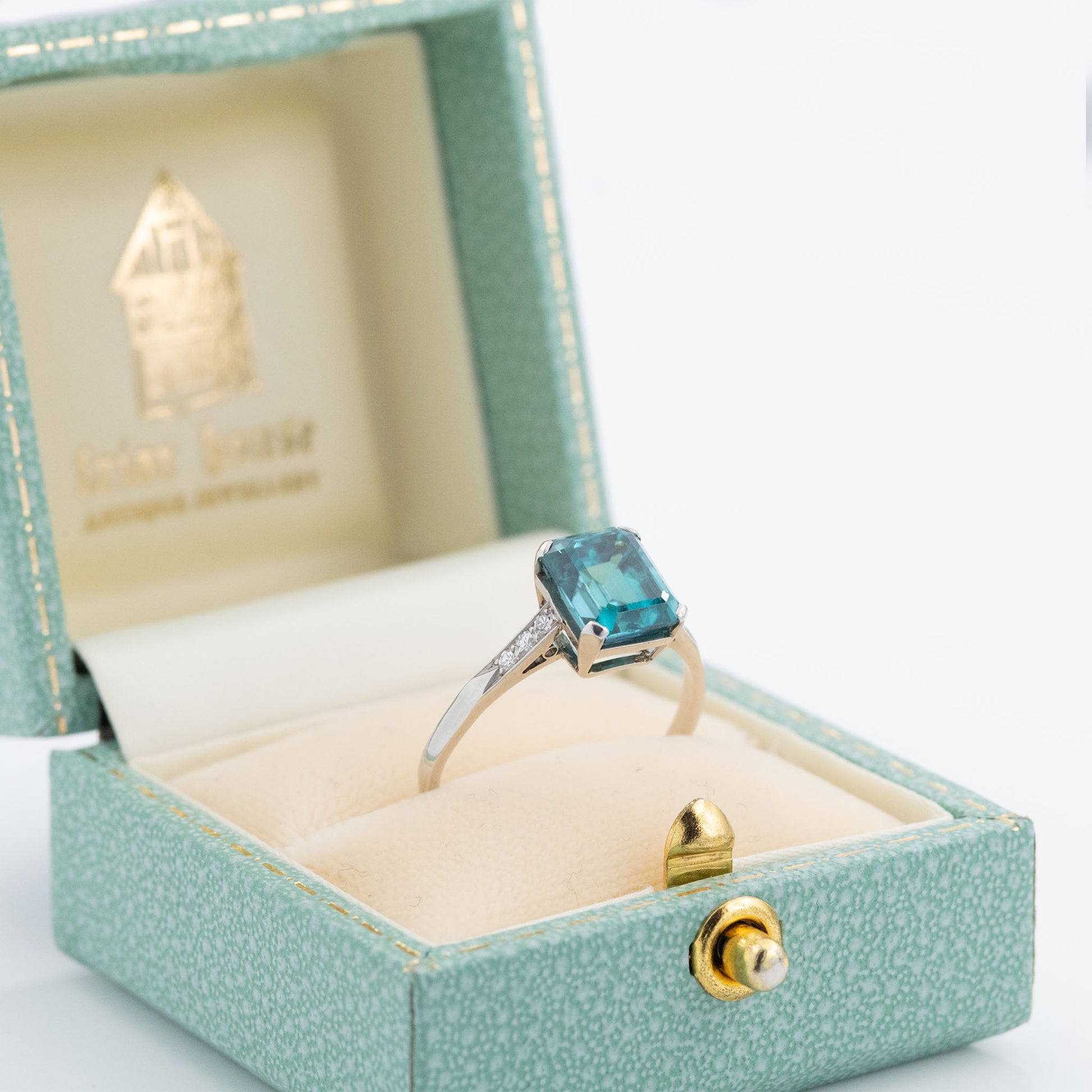 Art Deco Platinum Blue Zircon Solitaire Ring - Friar House