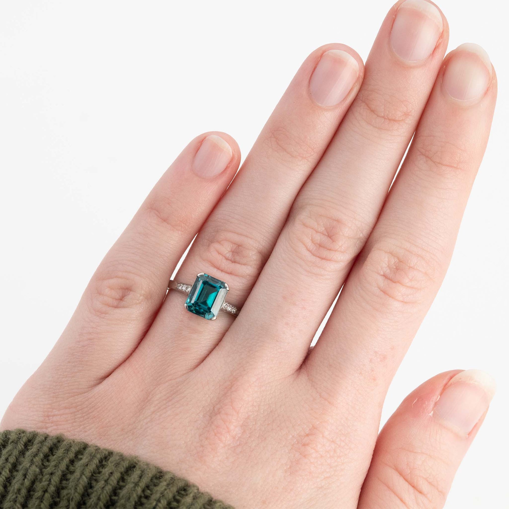 Art Deco Platinum Blue Zircon Solitaire Ring - Friar House