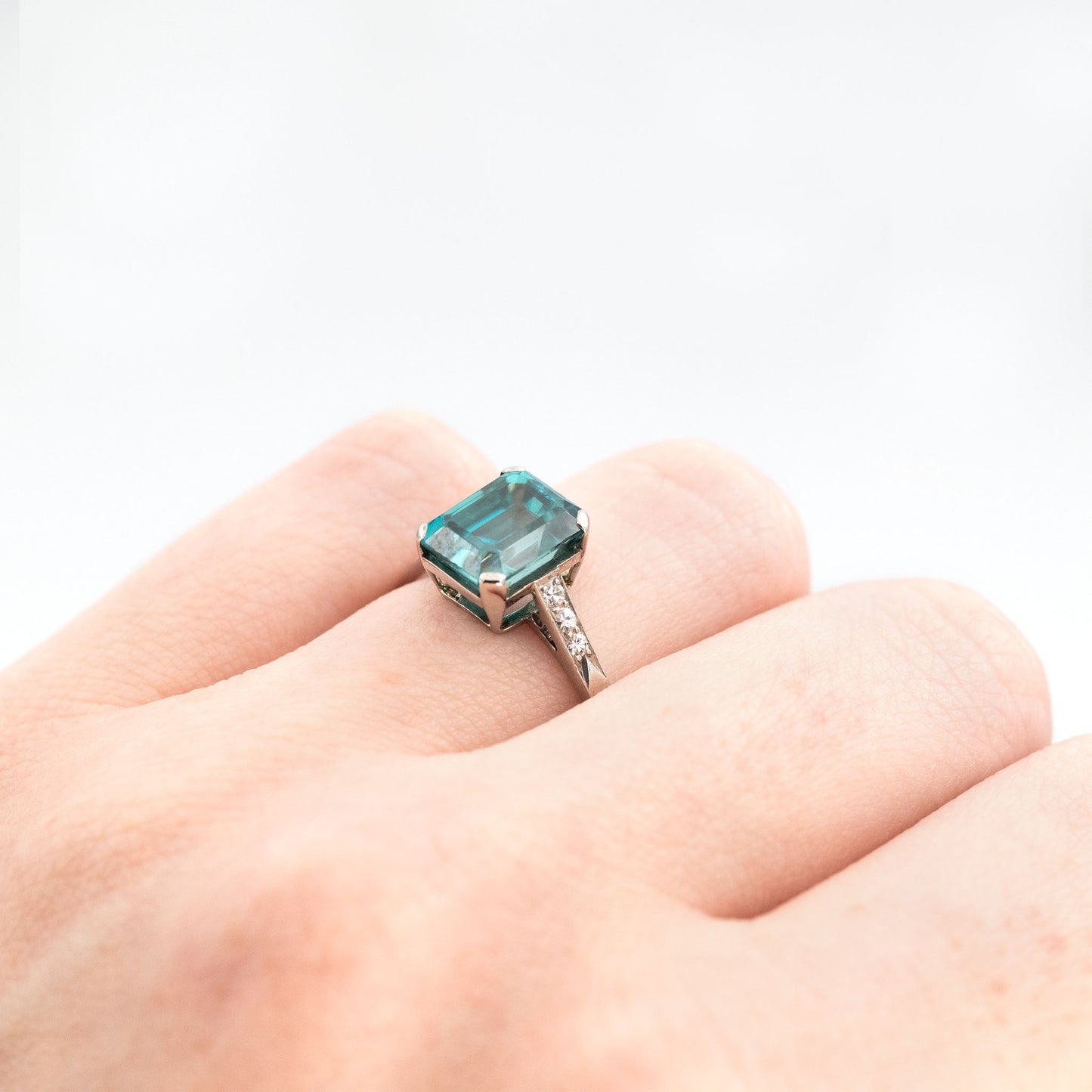 Art Deco Platinum Blue Zircon Solitaire Ring - Friar House