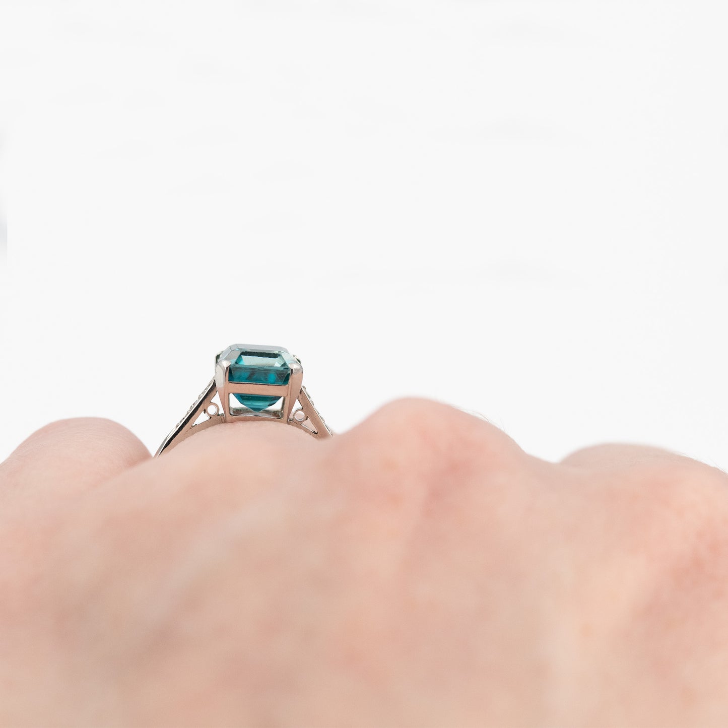Art Deco Platinum Blue Zircon Solitaire Ring - Friar House