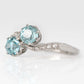Art Deco Platinum Blue Zircon Two Stone Crossover Ring - Friar House