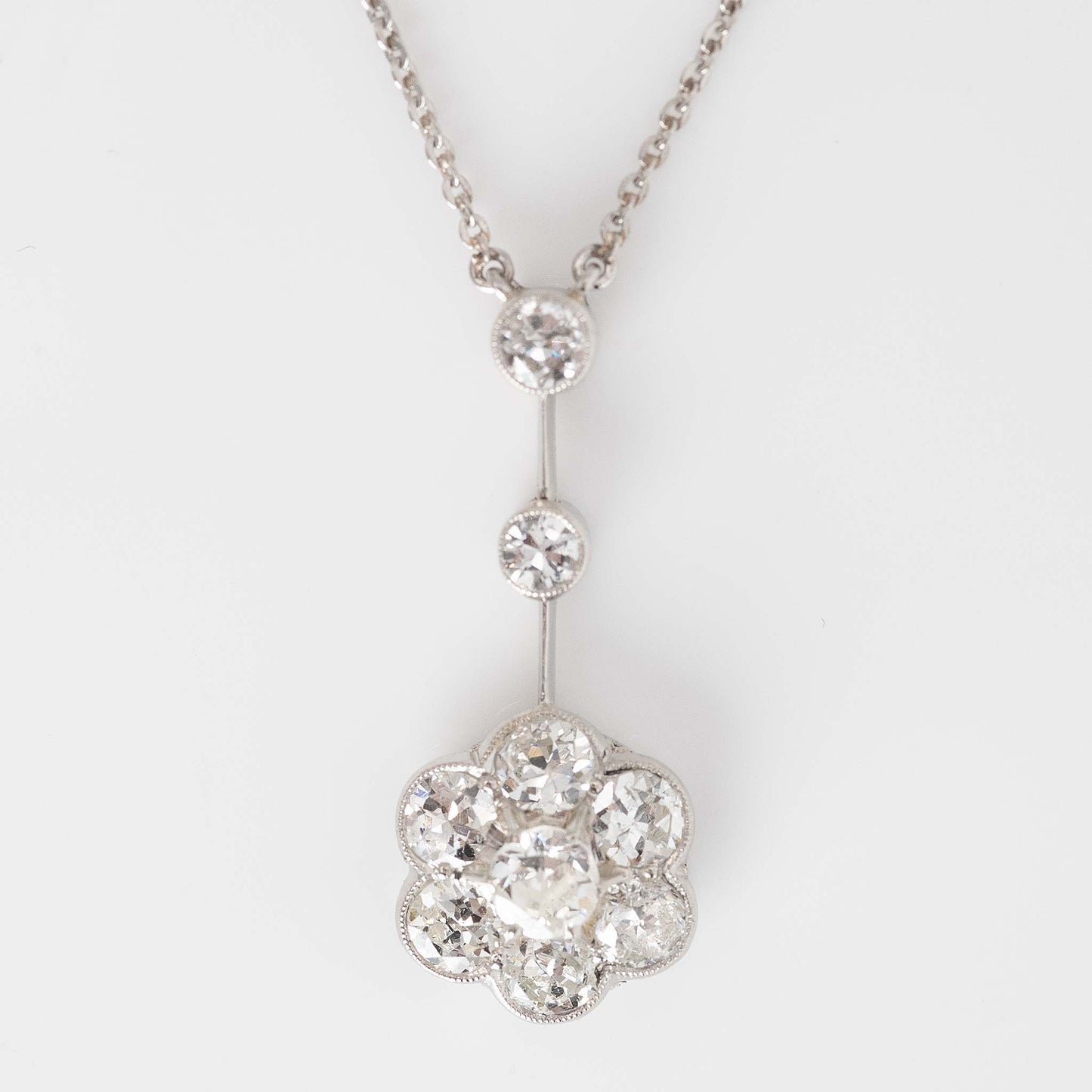 Art Deco Platinum Diamond Cluster Pendant - Friar House