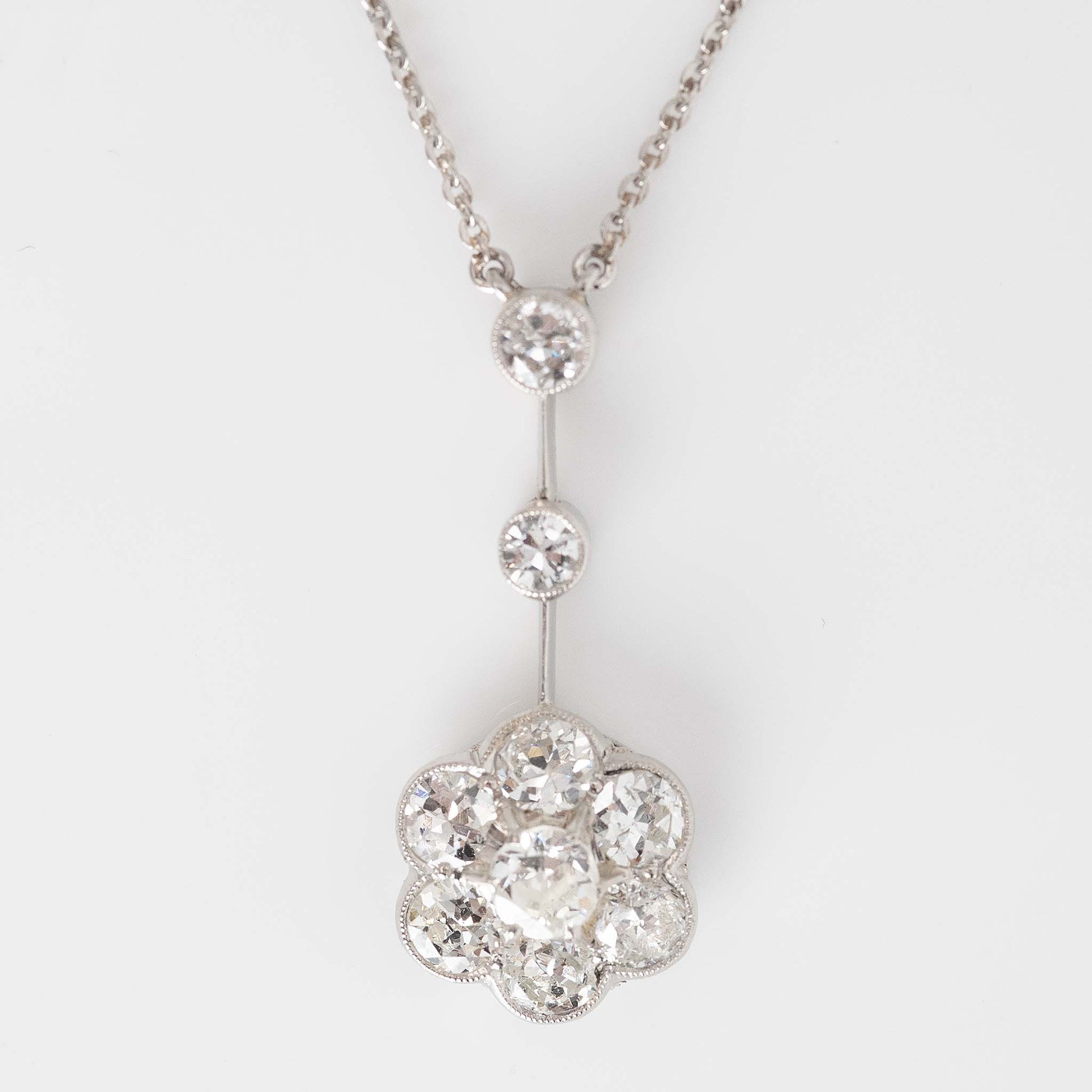 Art Deco Platinum Diamond Cluster Pendant - Friar House