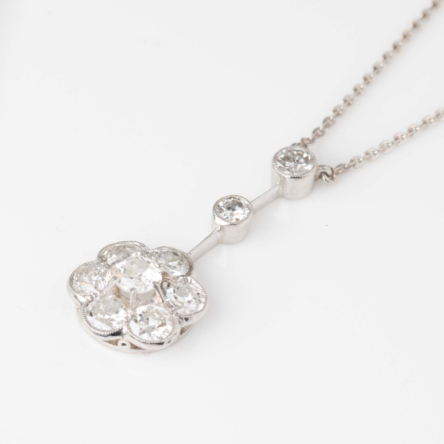 Art Deco Platinum Diamond Cluster Pendant - Friar House