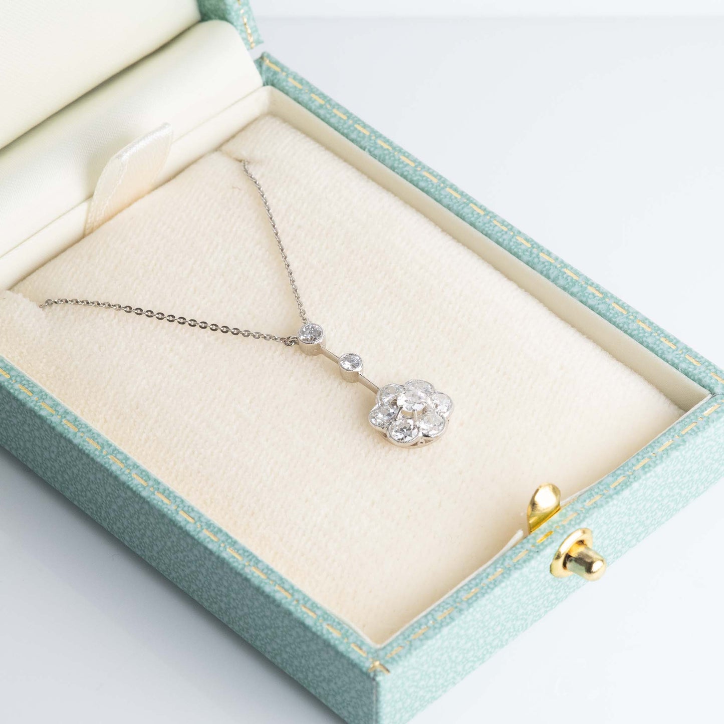 Art Deco Platinum Diamond Cluster Pendant - Friar House