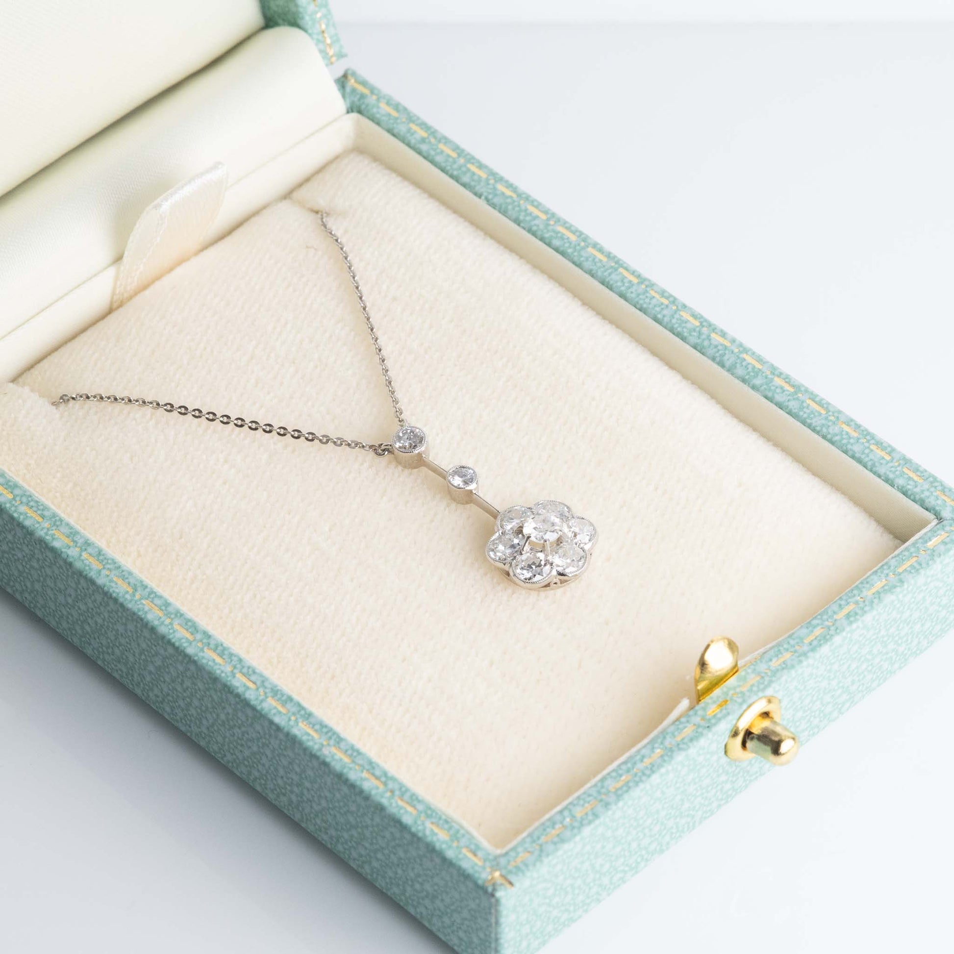 Art Deco Platinum Diamond Cluster Pendant - Friar House