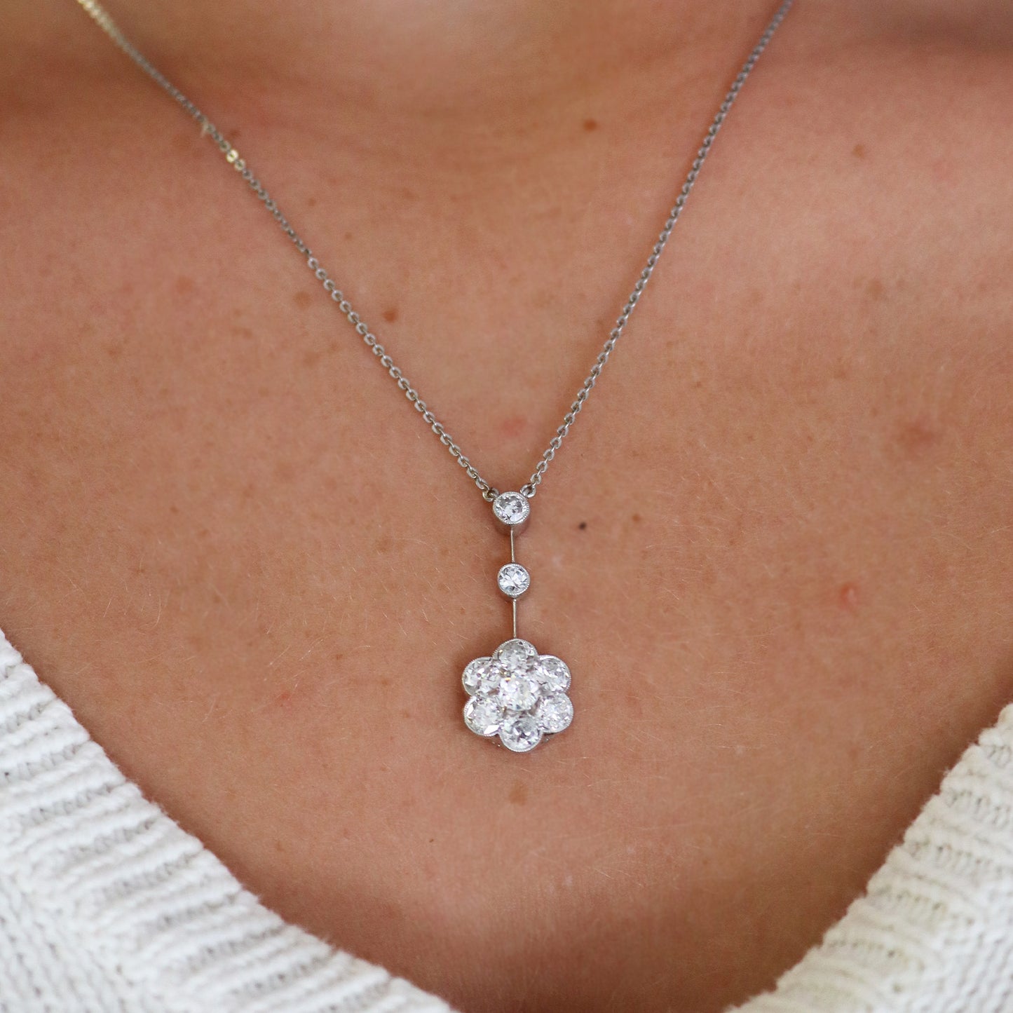 Art Deco Platinum Diamond Cluster Pendant - Friar House