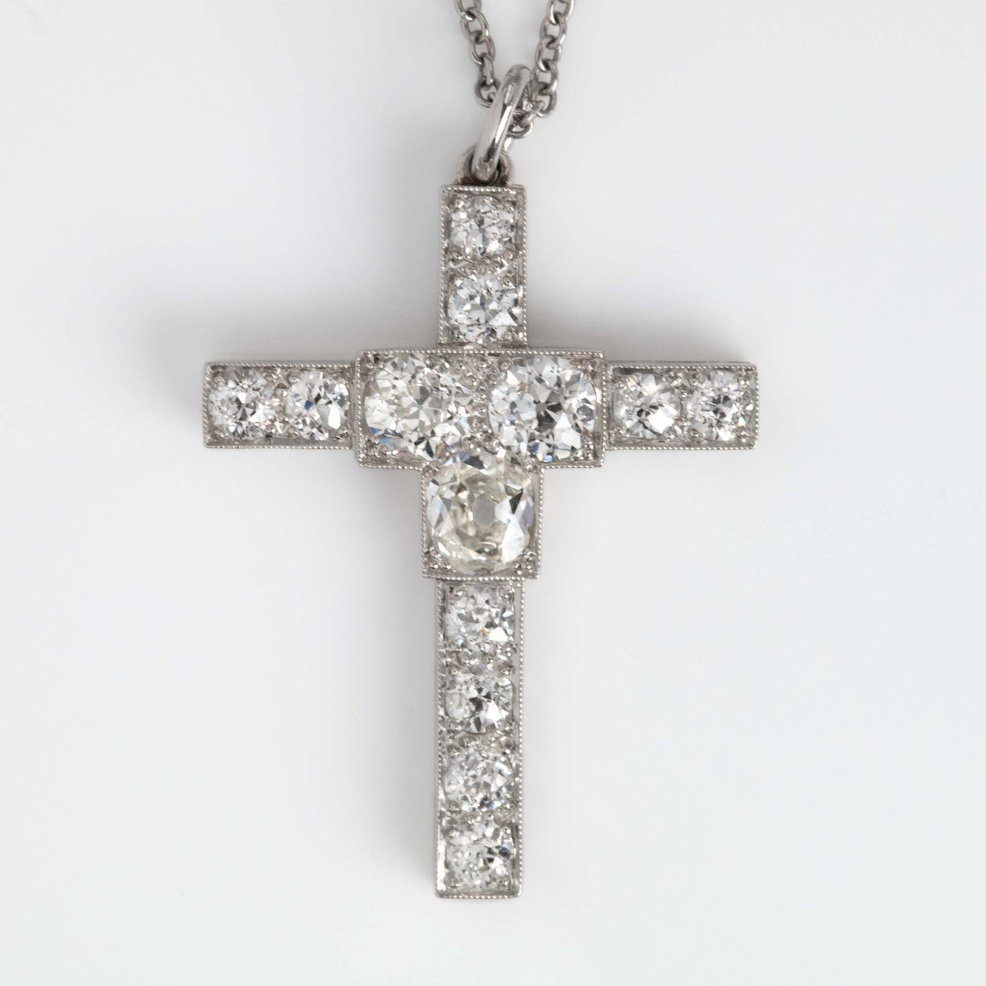 Art Deco Platinum Diamond Cross Pendant - Friar House