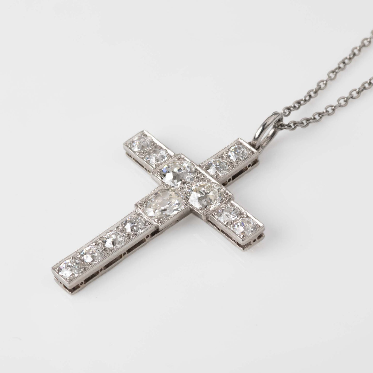 Art Deco Platinum Diamond Cross Pendant - Friar House