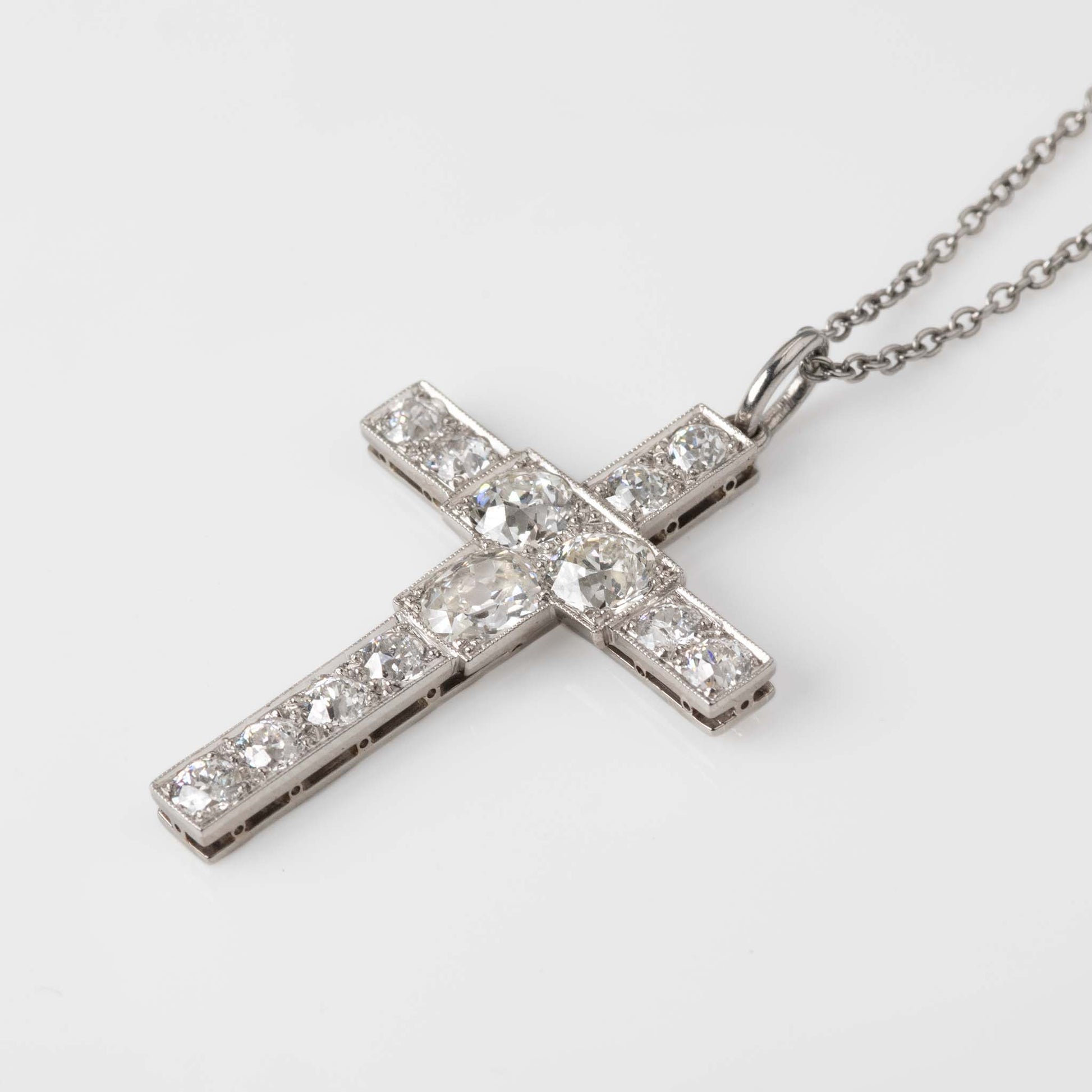 Art Deco Platinum Diamond Cross Pendant - Friar House