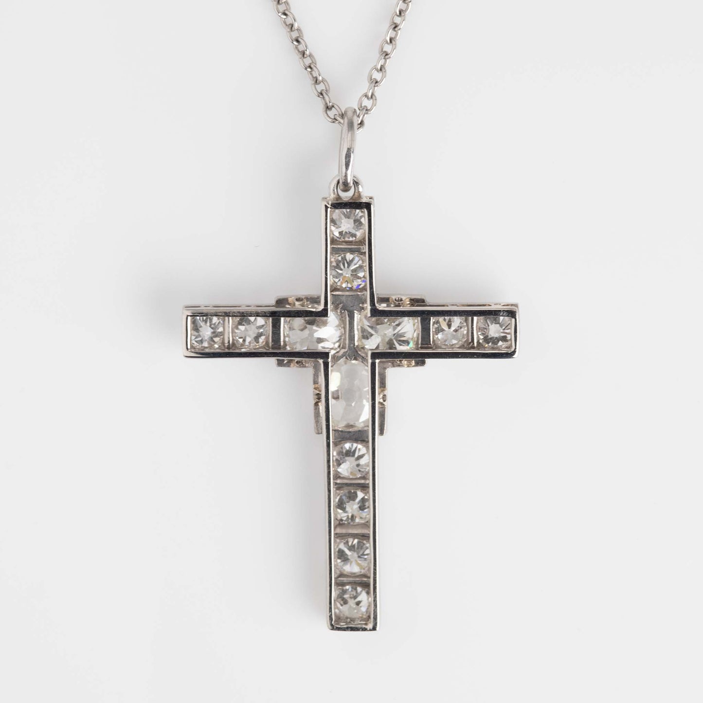 Art Deco Platinum Diamond Cross Pendant - Friar House