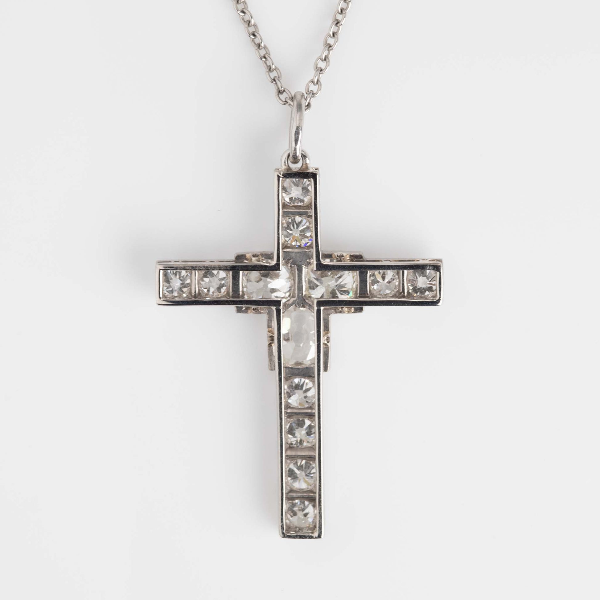 Art Deco Platinum Diamond Cross Pendant - Friar House