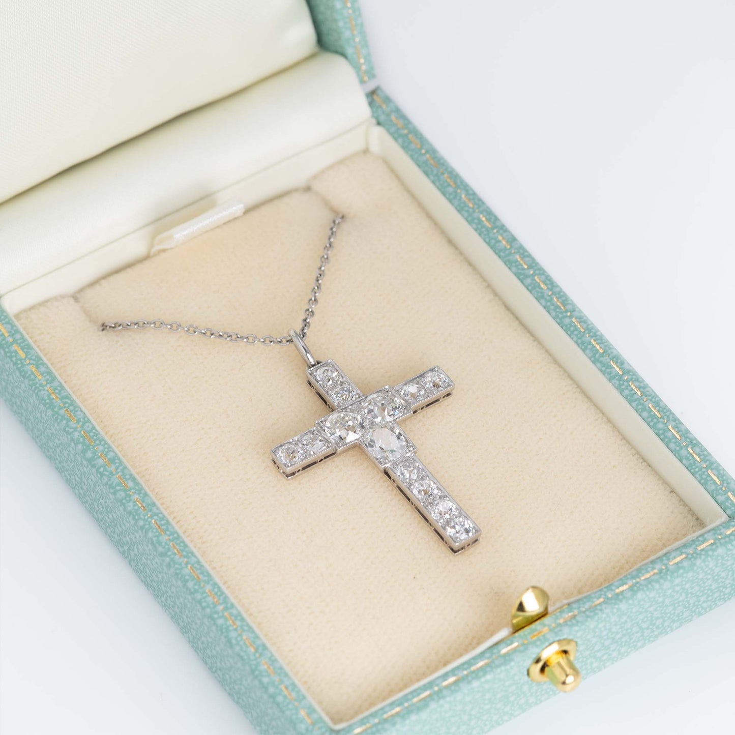 Art Deco Platinum Diamond Cross Pendant - Friar House