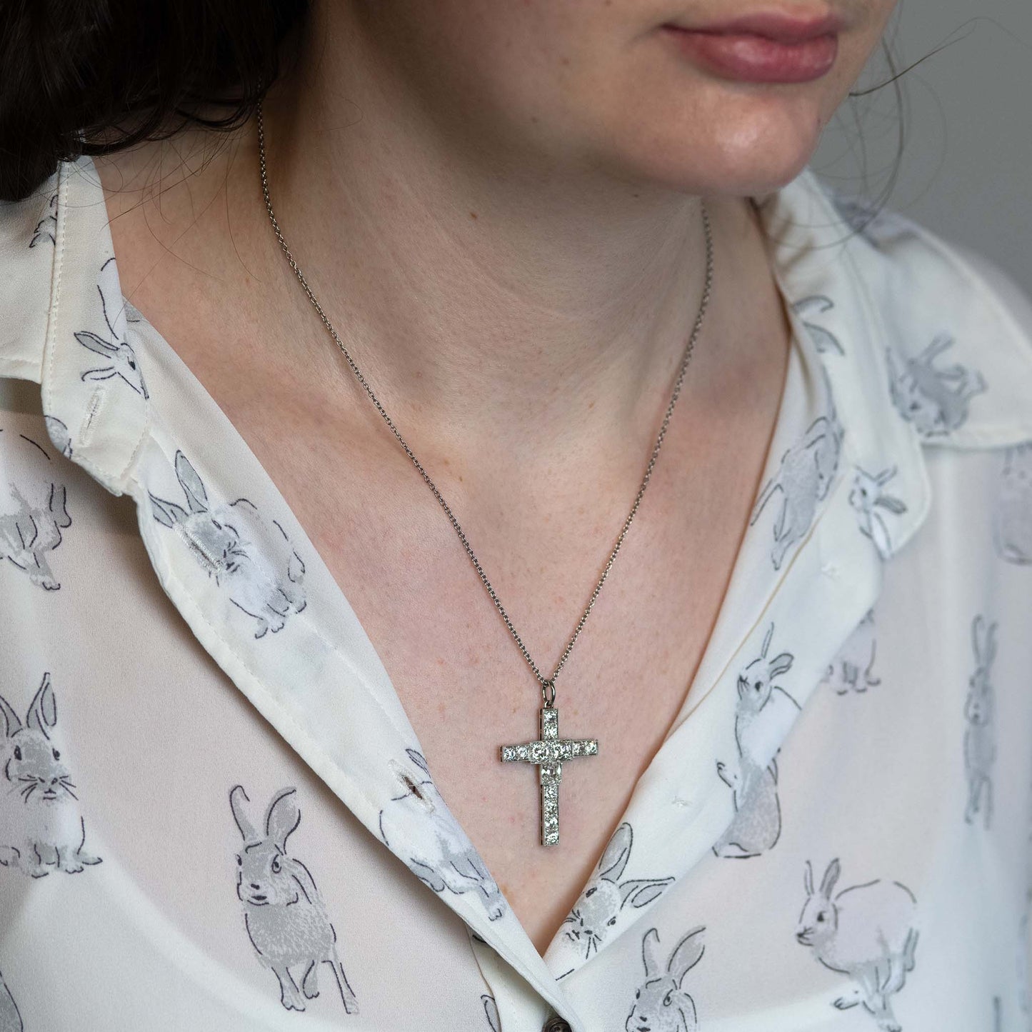 Art Deco Platinum Diamond Cross Pendant - Friar House