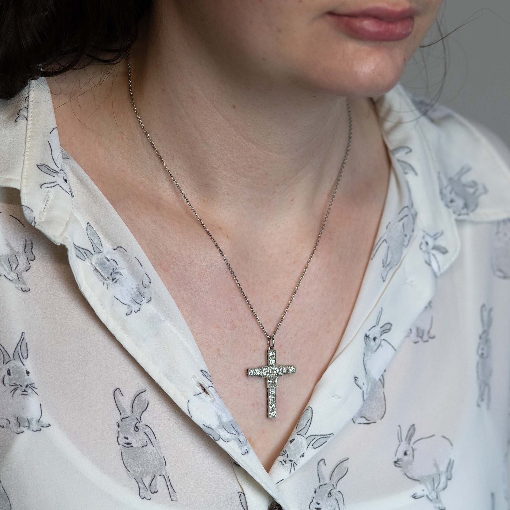 Art Deco Platinum Diamond Cross Pendant - Friar House