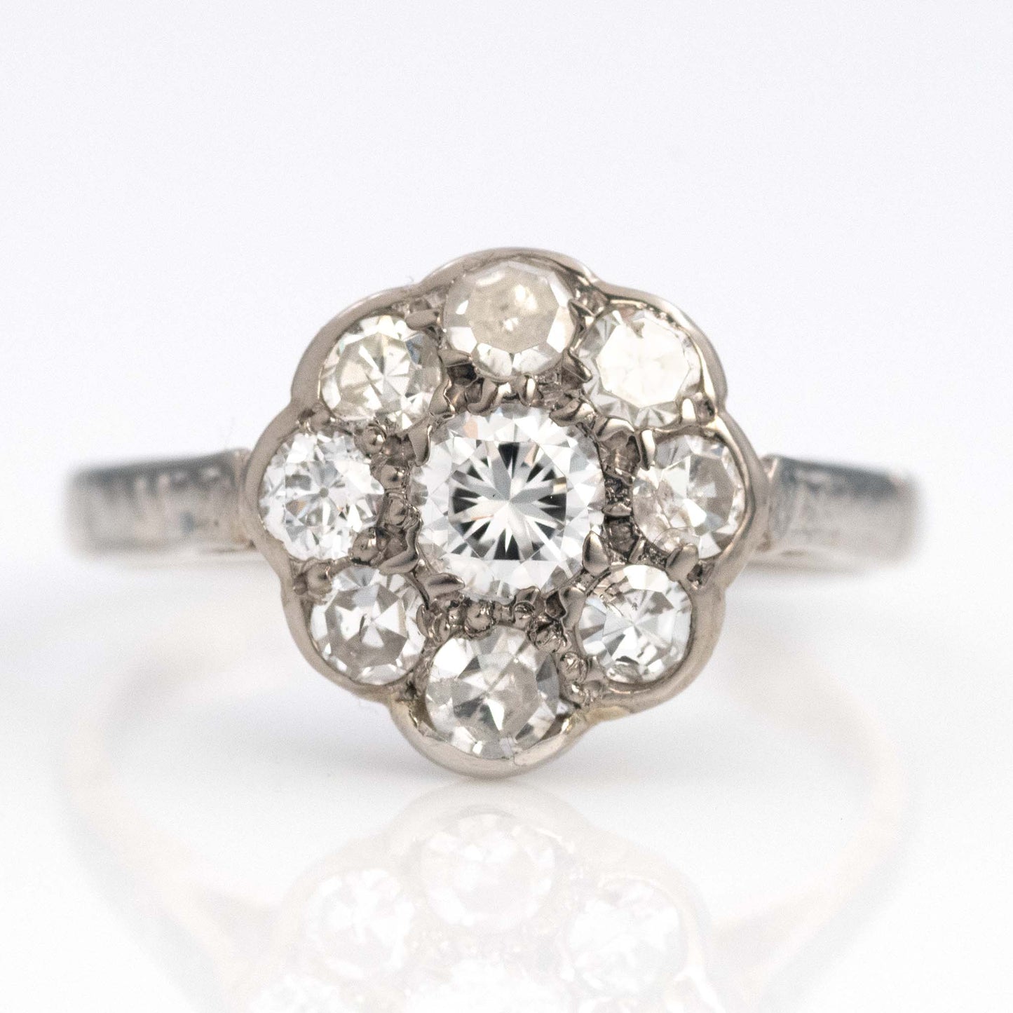 Art Deco Platinum Diamond Daisy Cluster Ring - Friar House