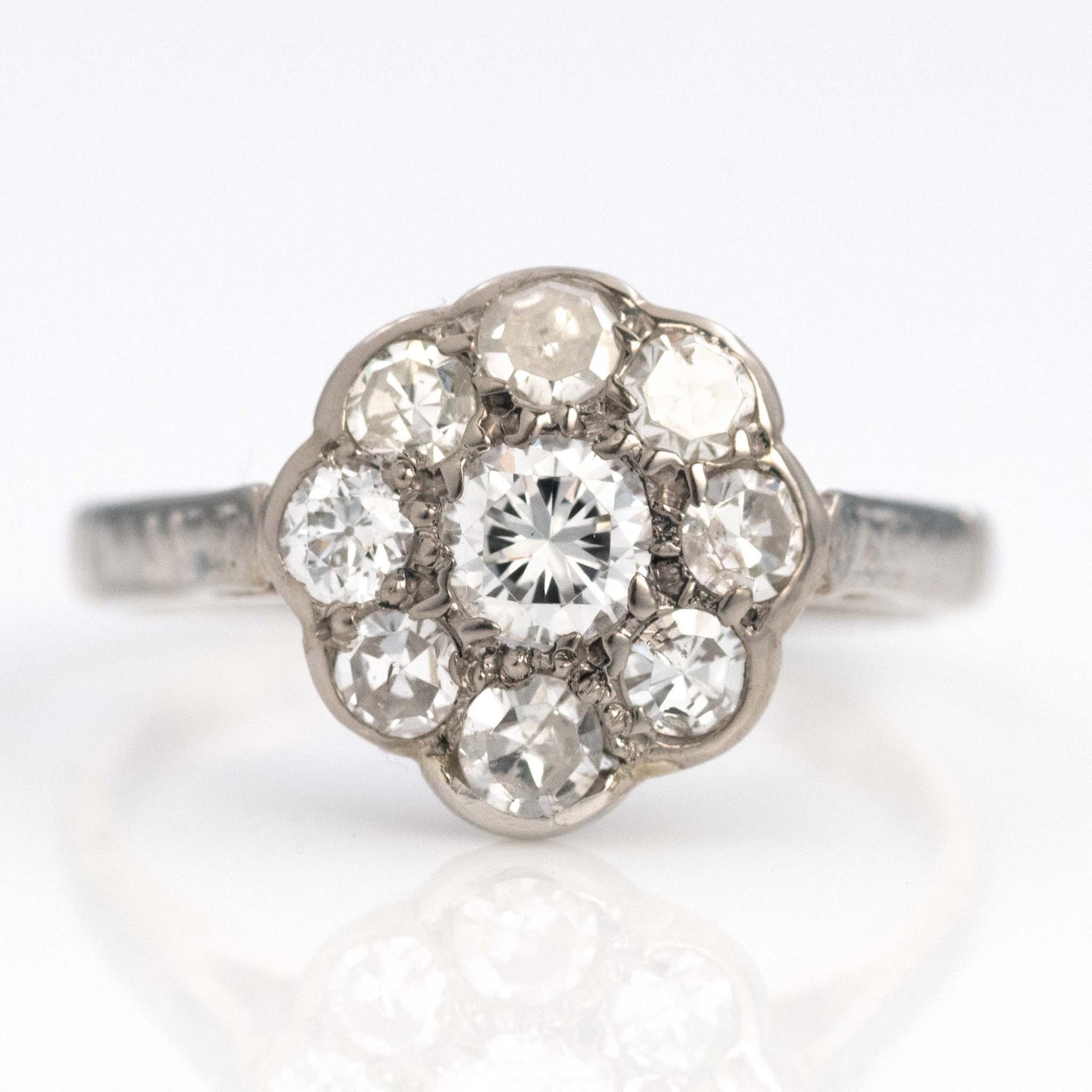 Art Deco Platinum Diamond Daisy Cluster Ring - Friar House