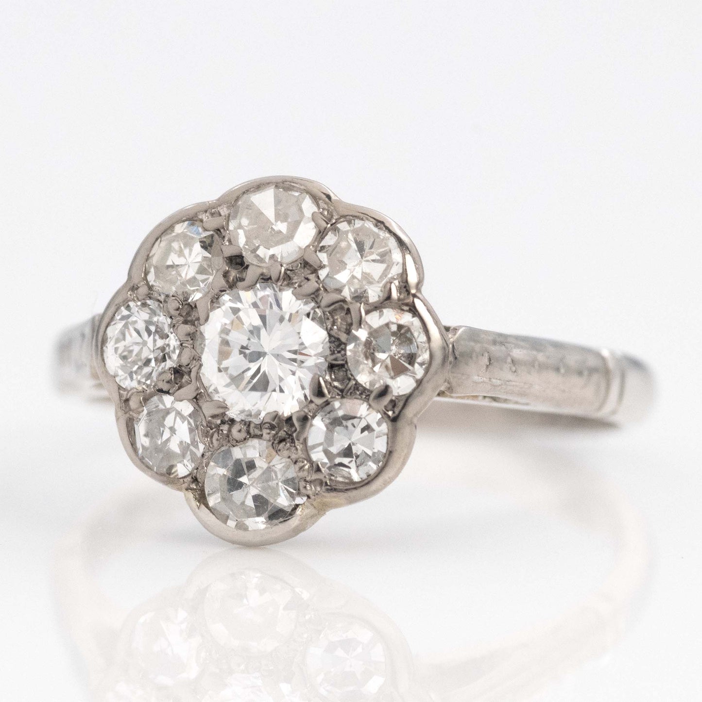 Art Deco Platinum Diamond Daisy Cluster Ring - Friar House