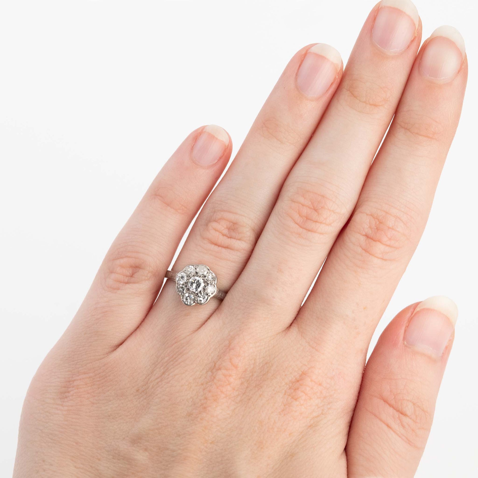 Art Deco Platinum Diamond Daisy Cluster Ring - Friar House