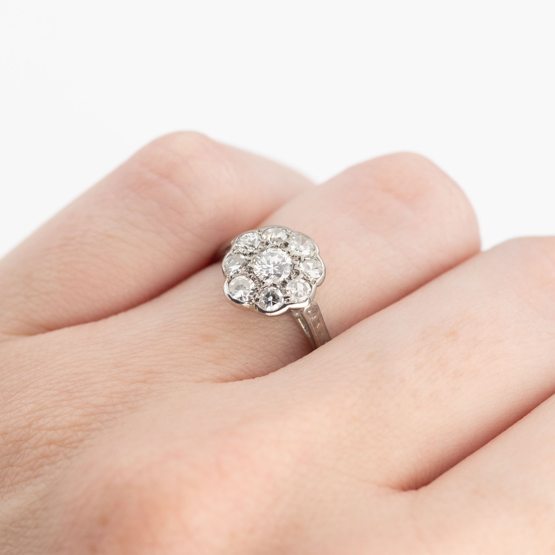 Art Deco Platinum Diamond Daisy Cluster Ring - Friar House