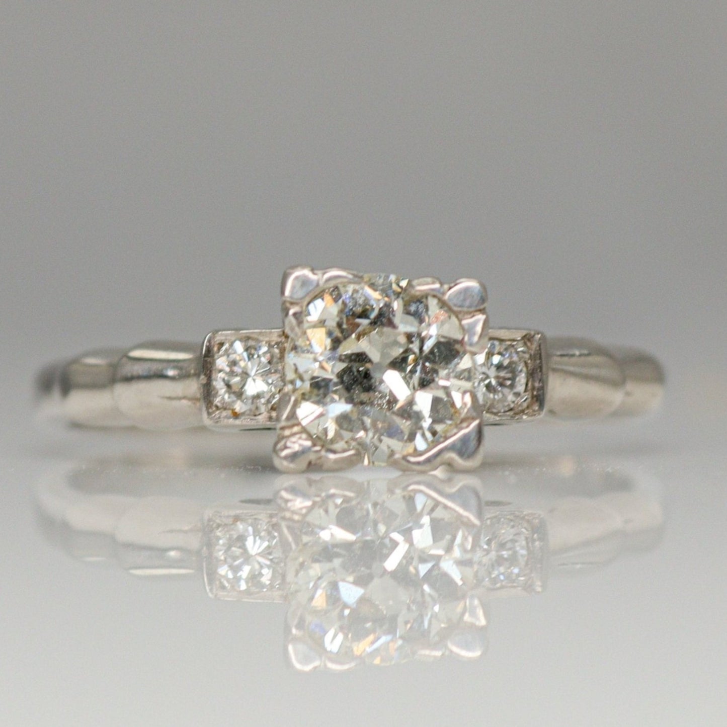Art Deco Platinum Diamond Square Set Solitaire Engagement Ring - Friar House